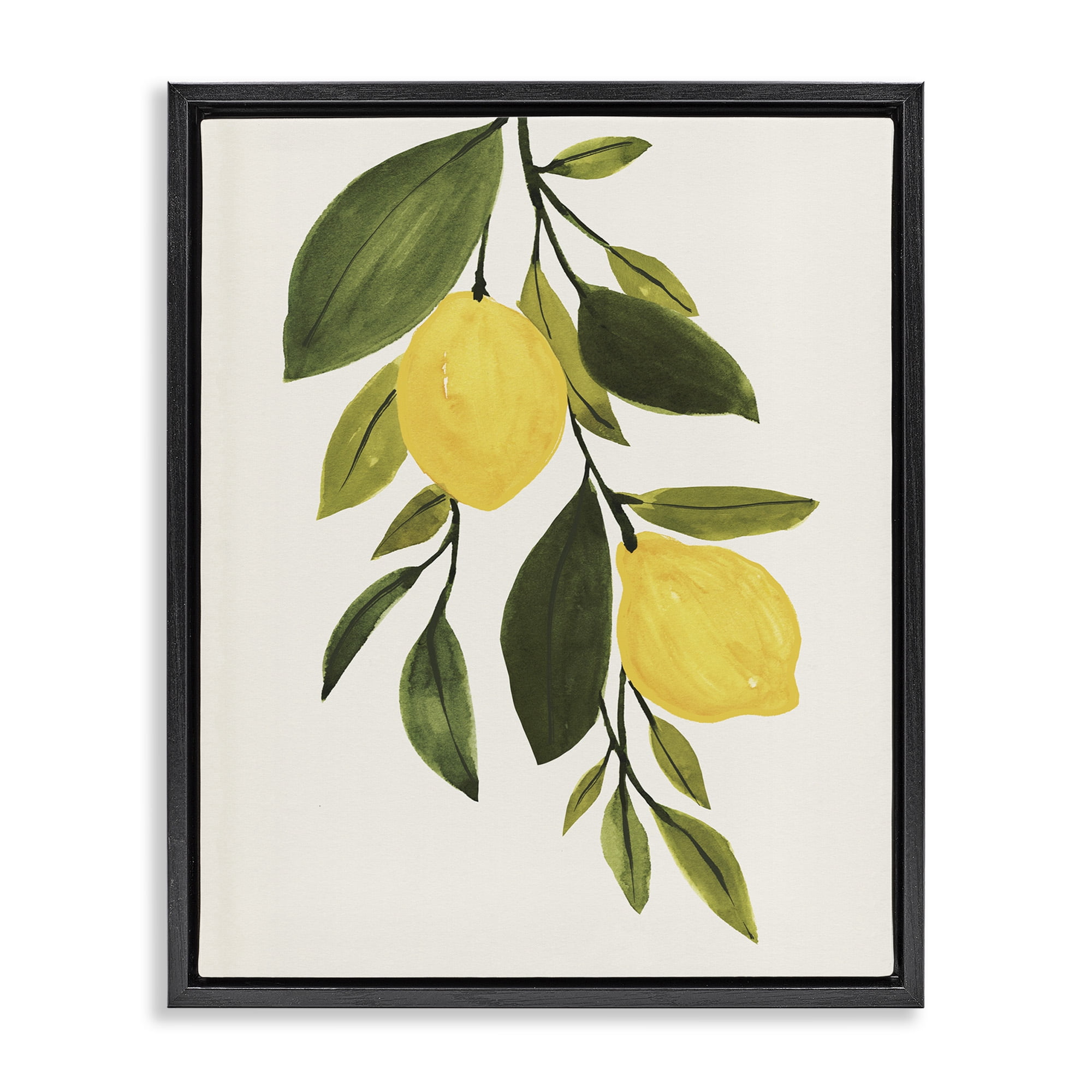 Stupell Industries Simple Yellow Country Lemon Leaf Botanical & Floral Painting Black Floater Framed Canvas Art Print Wall Art, 25 x 31