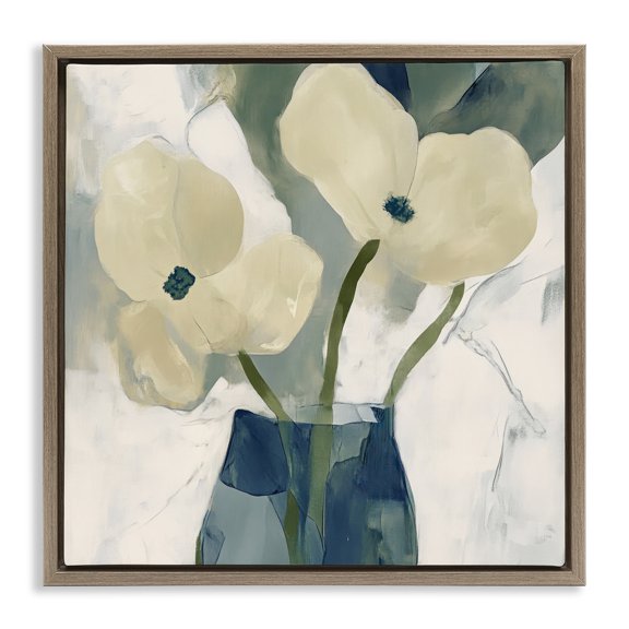 Stupell Industries Simple Yellow Petals Brown Framed Floater Canvas Wall Art design by Elara Yasna, 25 x 25