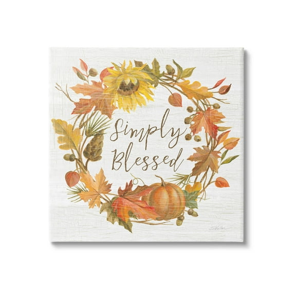 Stupell Industries Simply Blessed Autumn Wreath Graphic Art Gallery Wrapped Canvas Print Wall Art, Design by Silvia Vassileva