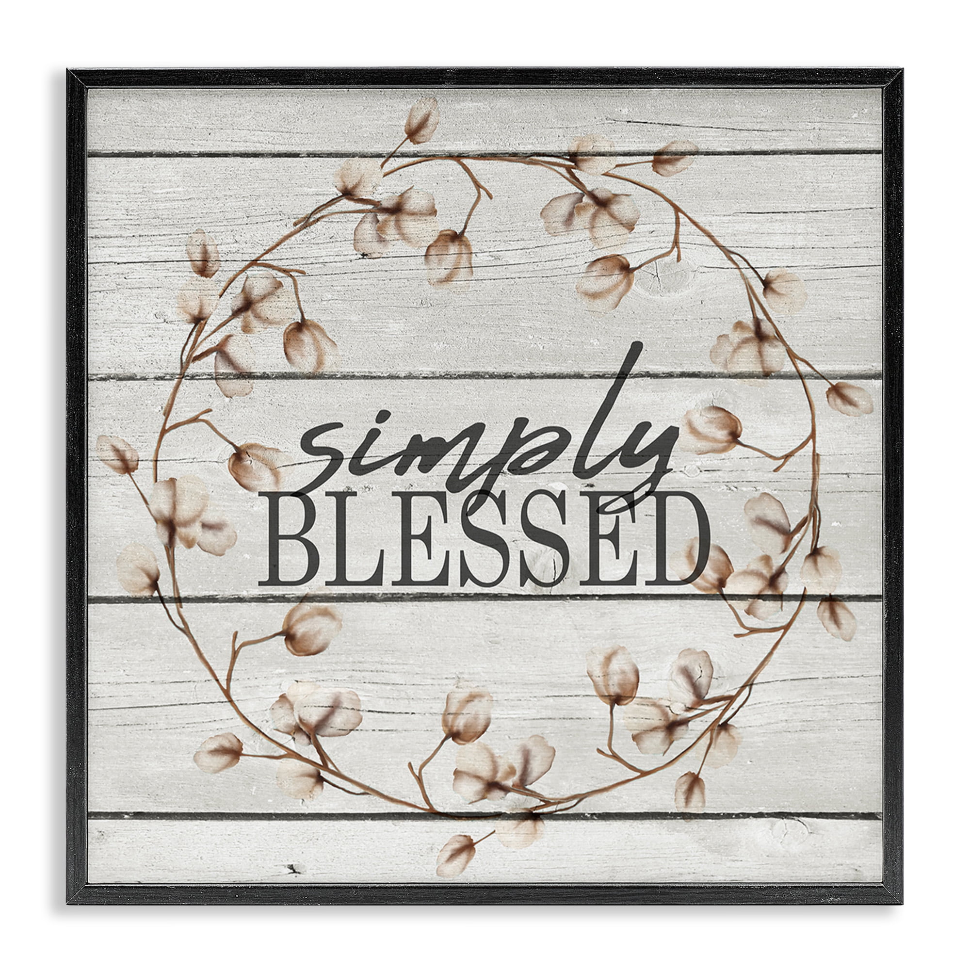 Stupell Industries Simply Blessed Flower Farm Rustic Wood Textured Word Design Framed Giclee Texturized Art by Kimberly Allen
