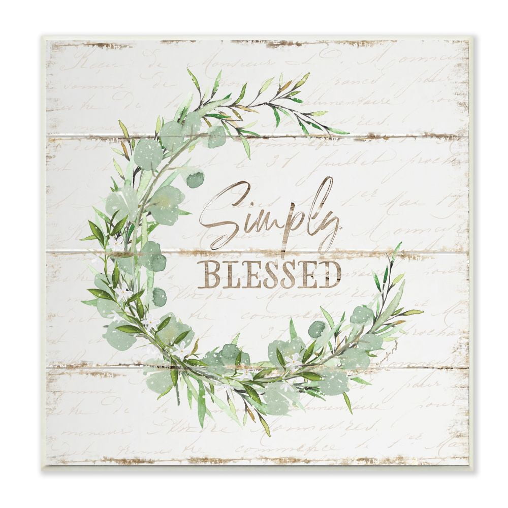 Stupell Industries Simply Blessed Phrase with Distressed Styling and Wreath Designed by Jennifer Pugh