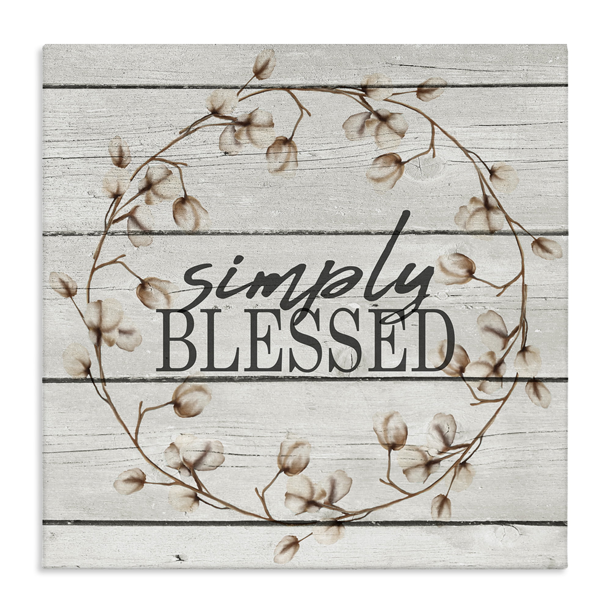Stupell Industries Simply Blessed Rustic Wreath Botanical & Floral Painting Gallery Wrapped Canvas Art Print Wall Art, 36 x 36