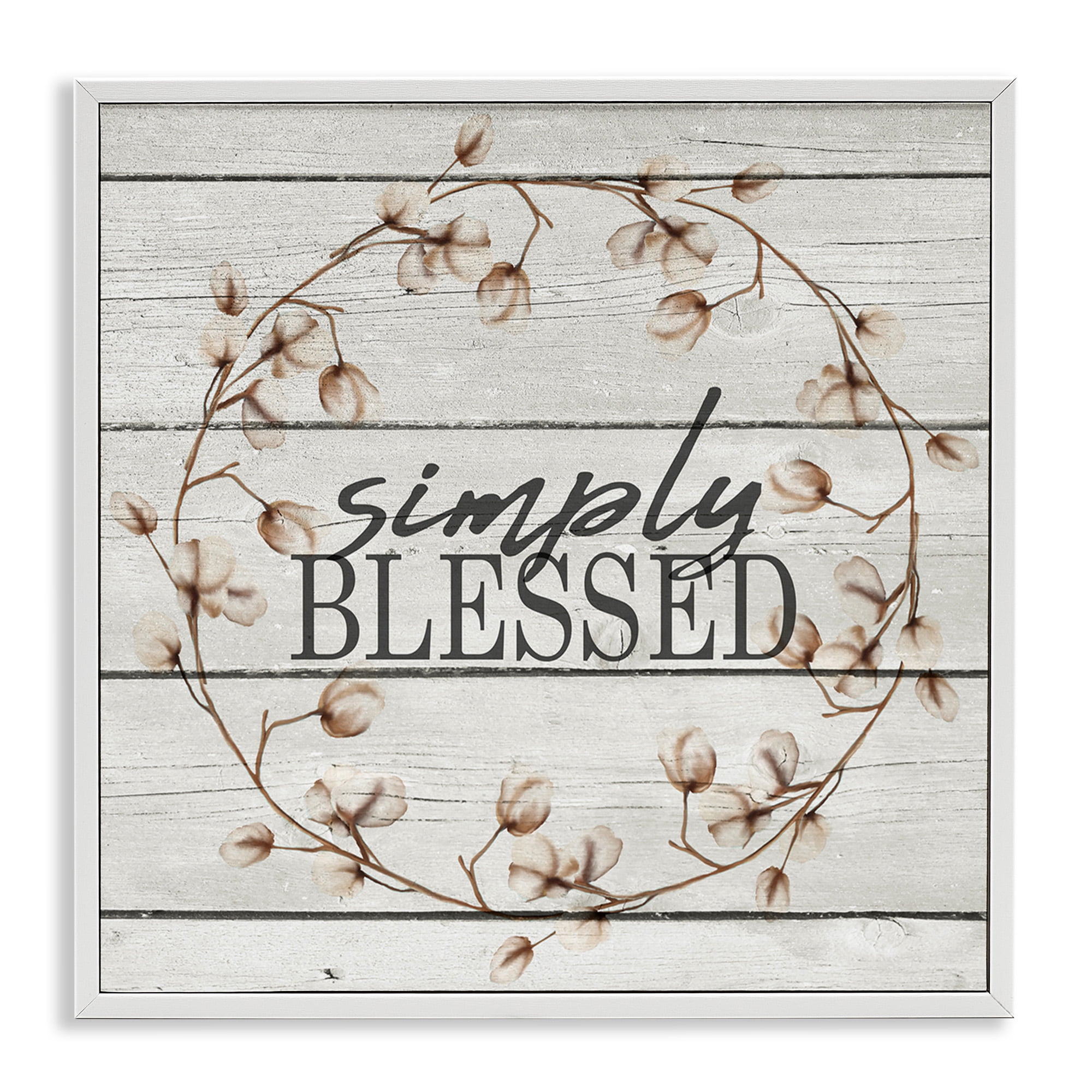Stupell Industries Simply Blessed Rustic Wreath Botanical & Floral Painting White Framed Art Print Wall Art, 12 x 12
