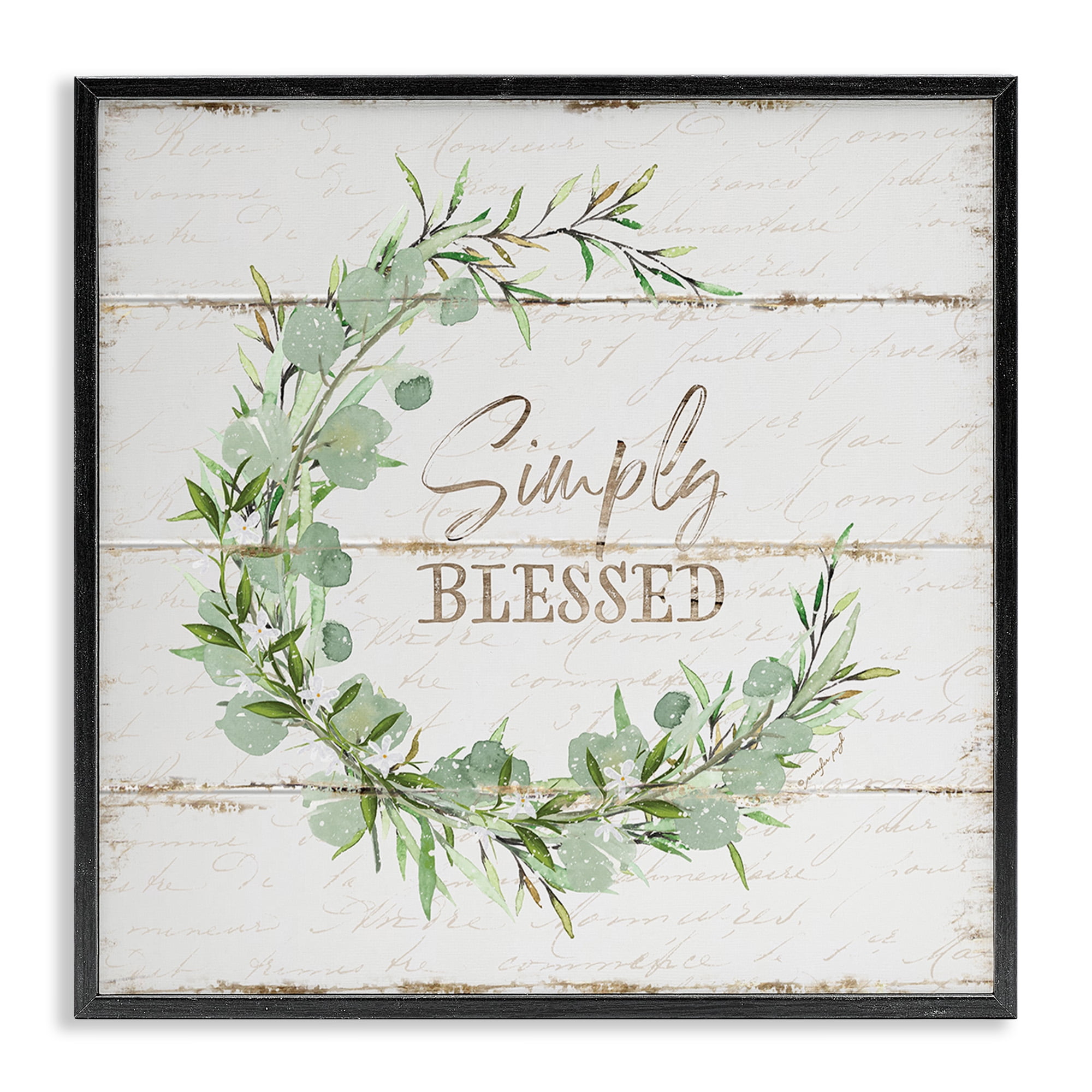 Stupell Industries Simply Blessed Rustic Wreath Typography Painting Black Framed Art Print Wall Art, 24 x 24