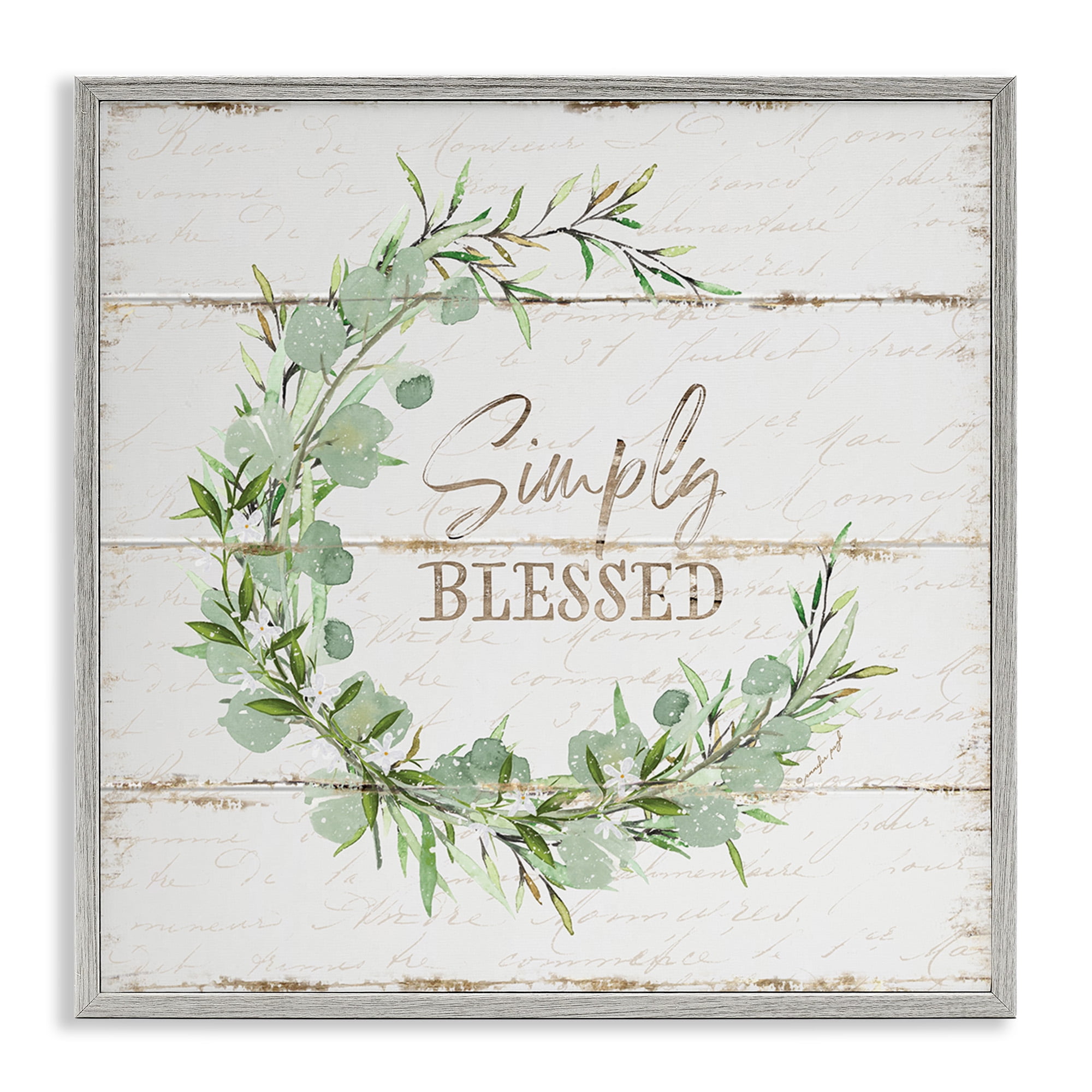 Stupell Industries Simply Blessed Rustic Wreath Typography Painting Gray Framed Art Print Wall Art, 17 x 17