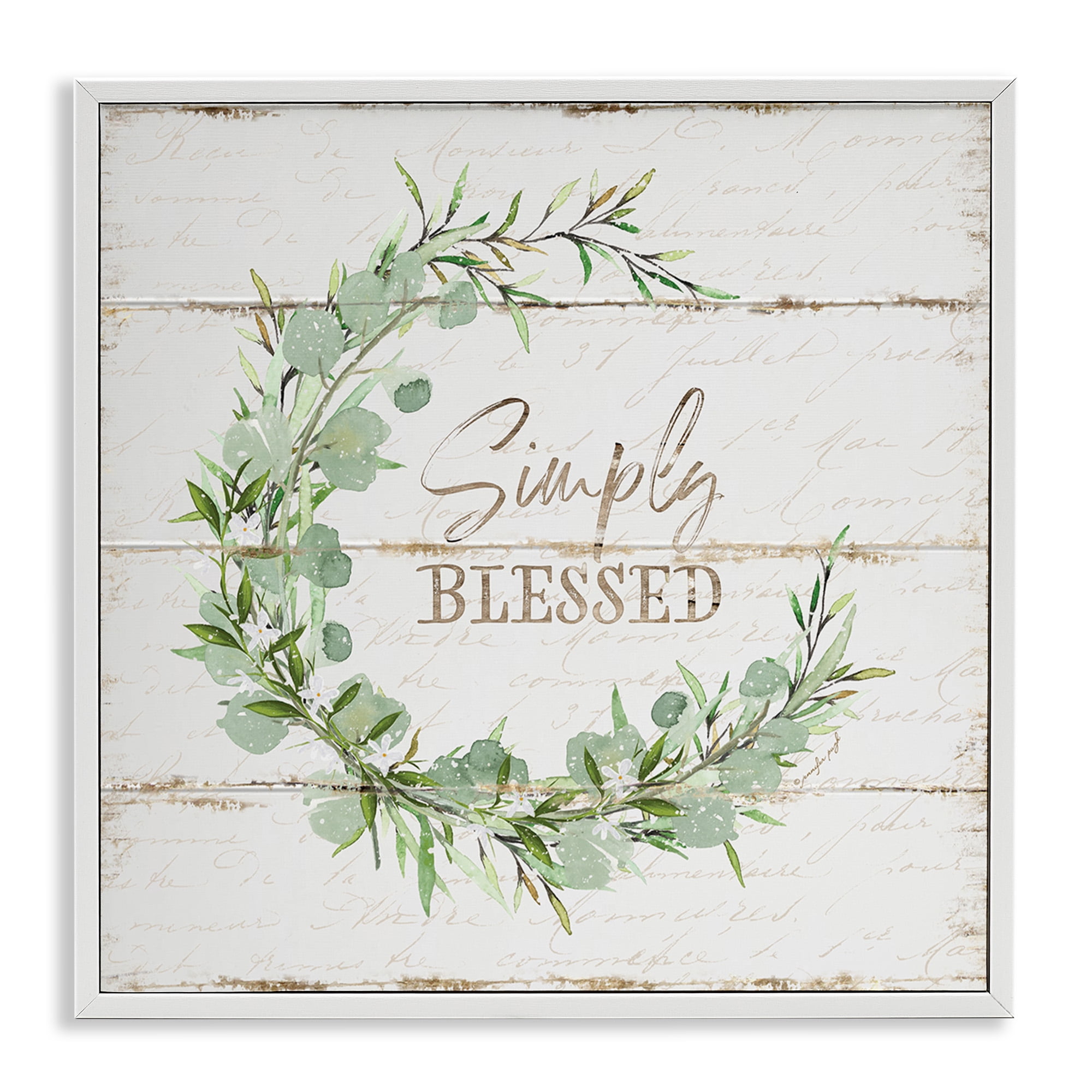 Stupell Industries Simply Blessed Rustic Wreath Typography Painting White Framed Art Print Wall Art, 24 x 24
