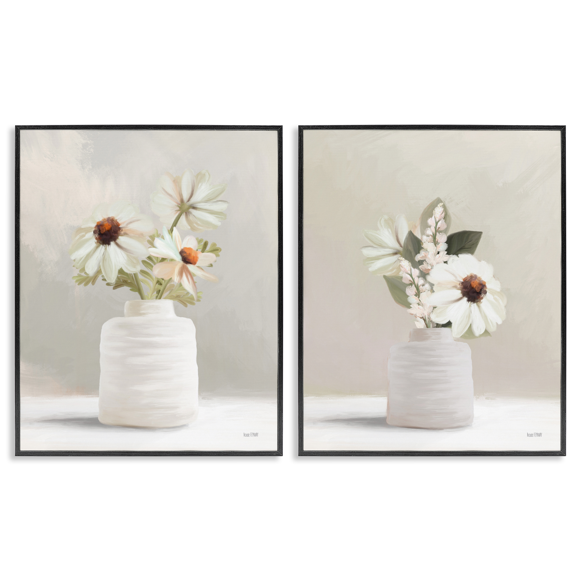 Stupell Industries Simply Elegant Floral Vase Plants & Flowers Painting Black Framed Art Print Wall Art, 24 x 30, Set of 2
