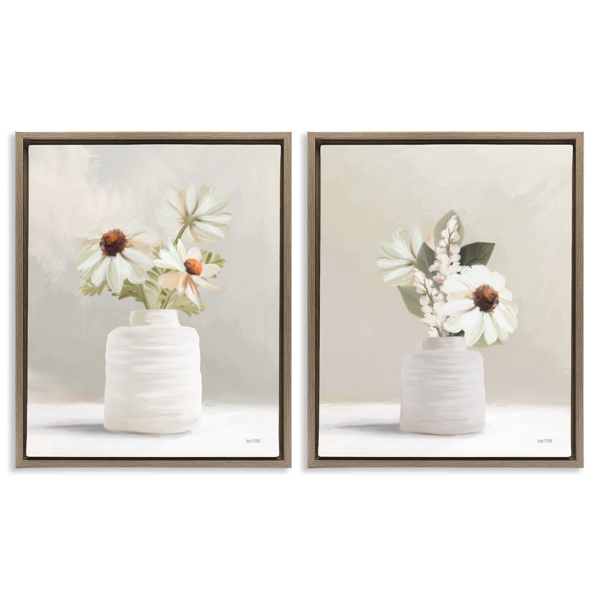 Stupell Industries Simply Elegant Floral Vase Plants & Flowers Painting Brown Floater Framed Canvas Art Print Wall Art, 31 x 25, Set of 2