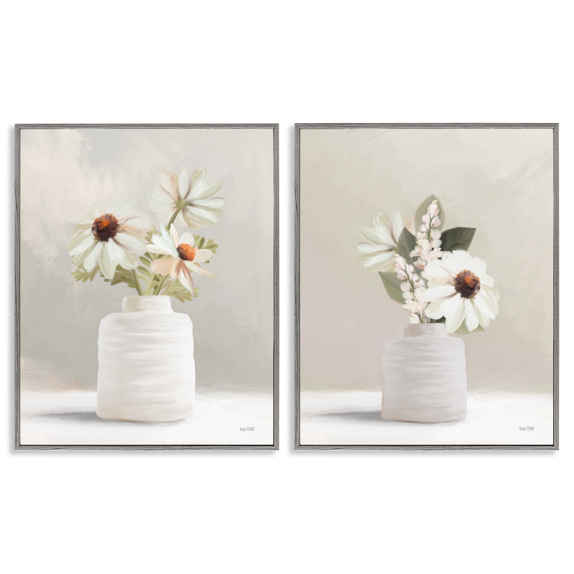 Stupell Industries Simply Elegant Floral Vase Plants & Flowers Painting Gray Framed Art Print Wall Art, 24 x 30, Set of 2