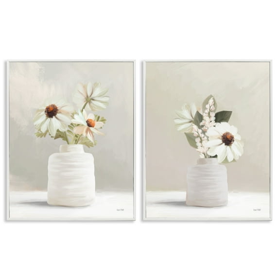 Stupell Industries Simply Elegant Floral Vase Plants & Flowers Painting White Framed Art Print Wall Art, 11 x 14, Set of 2
