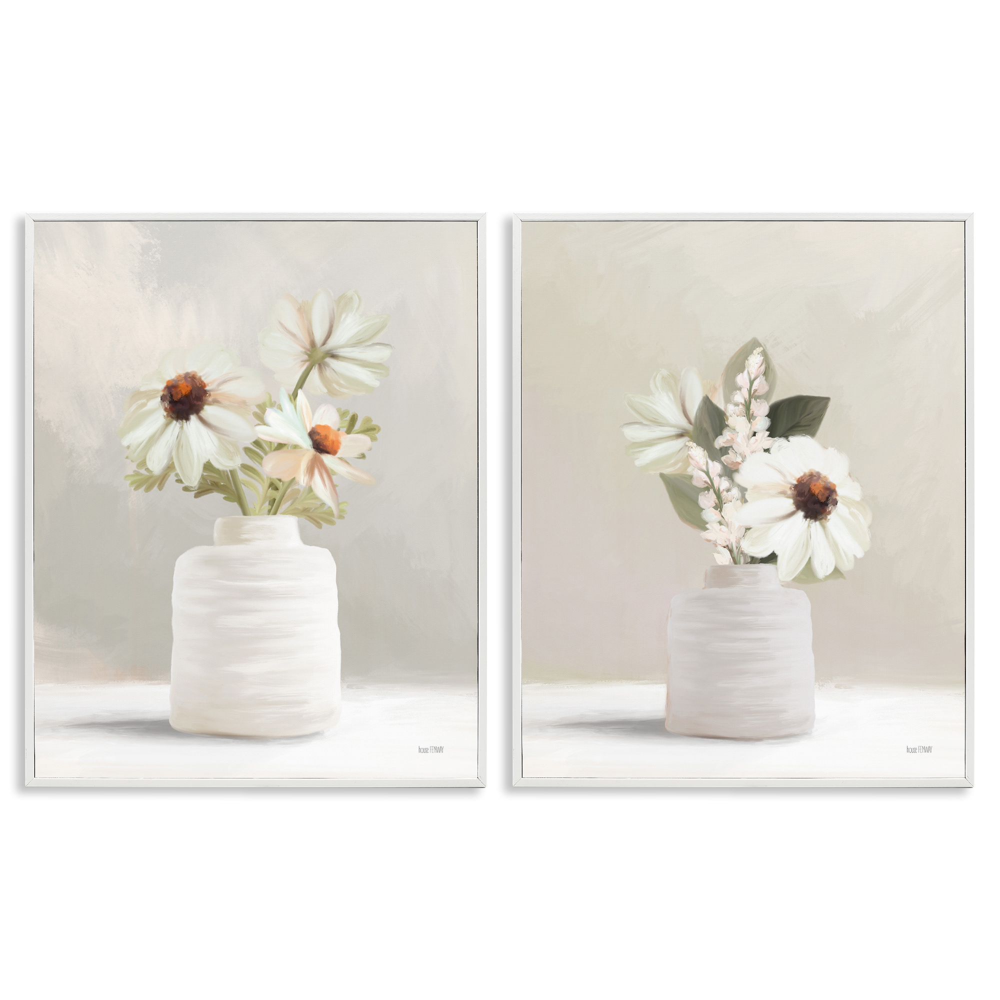 Stupell Industries Simply Elegant Floral Vase Plants & Flowers Painting White Framed Art Print Wall Art, 16 x 20, Set of 2