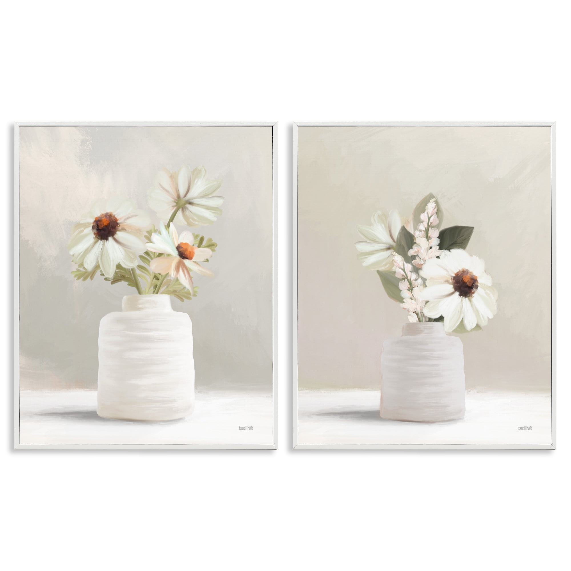 Stupell Industries Simply Elegant Floral Vase Plants & Flowers Painting White Framed Art Print Wall Art, 24 x 30, Set of 2