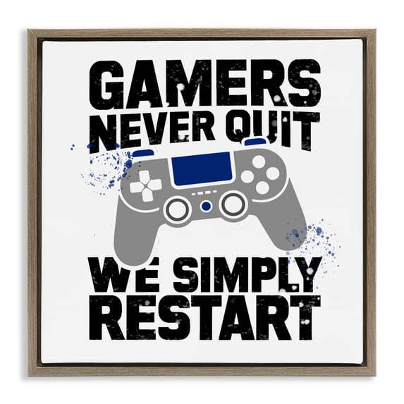 Stupell Industries Contemporary Simply Restart Gamer Motivation Brown Floating Frame Canvas Art, 18 x 18, by Kim Allen