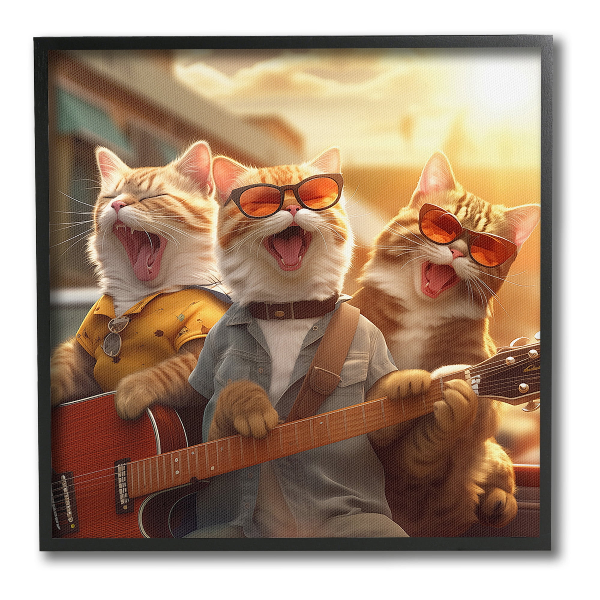Stupell Industries Singing Guitarist Cats Animals & Insects Painting Black Framed Art Print Wall Art, 12 x 12