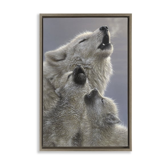 Stupell Industries Singing Lessons White Wolves Brown Framed Floater Canvas Wall Art design by Collin Bogle, 25 x 17