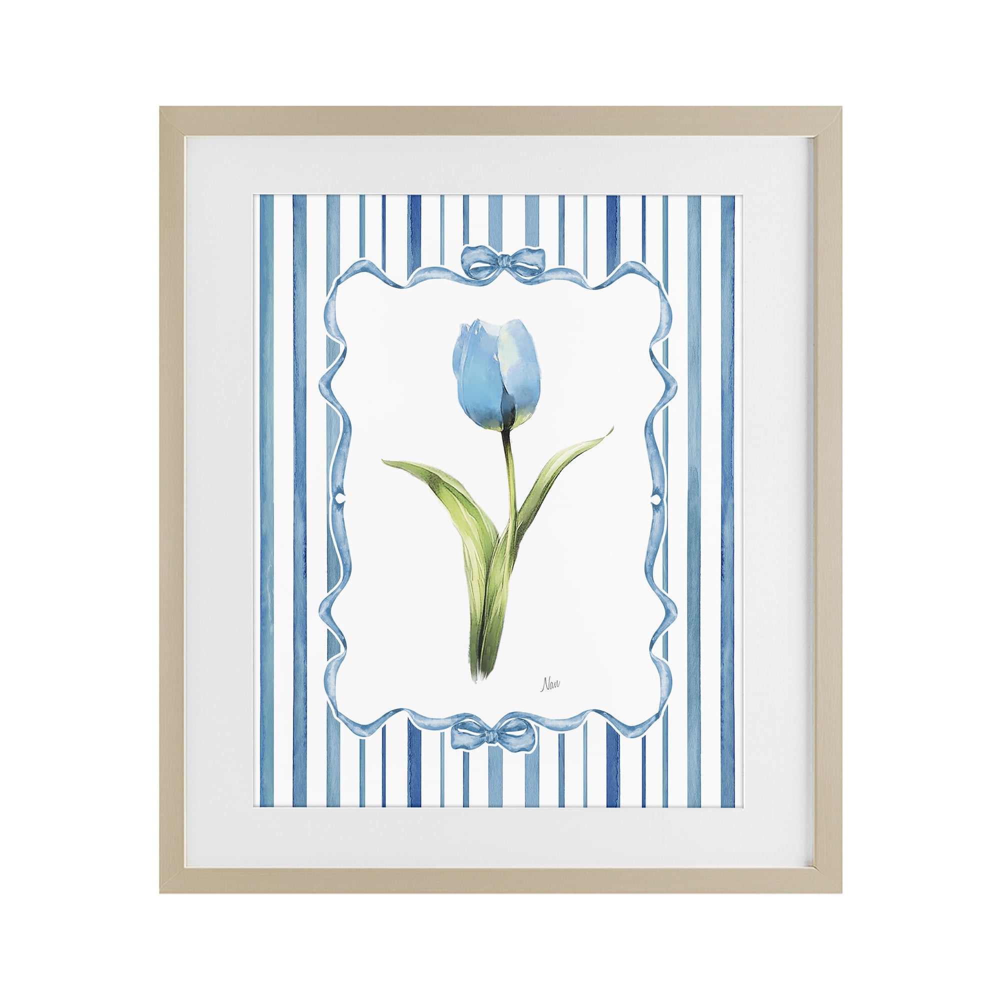 Stupell Industries Single Blue Tulip Stripes Birch Framed Print Under Glass, design by Nan