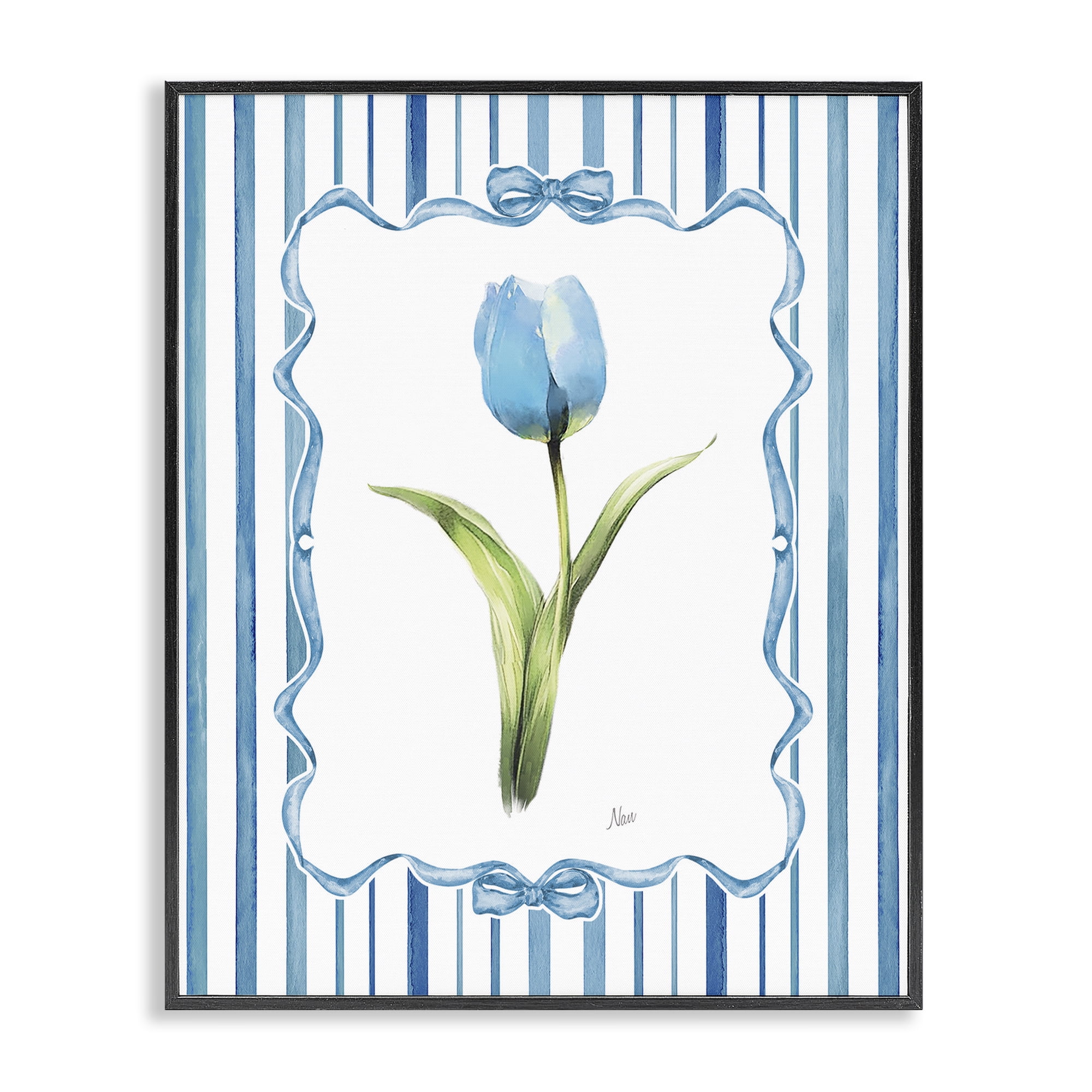 Stupell Industries Single Blue Tulip Stripes Black Framed Giclee Art, design by Nan