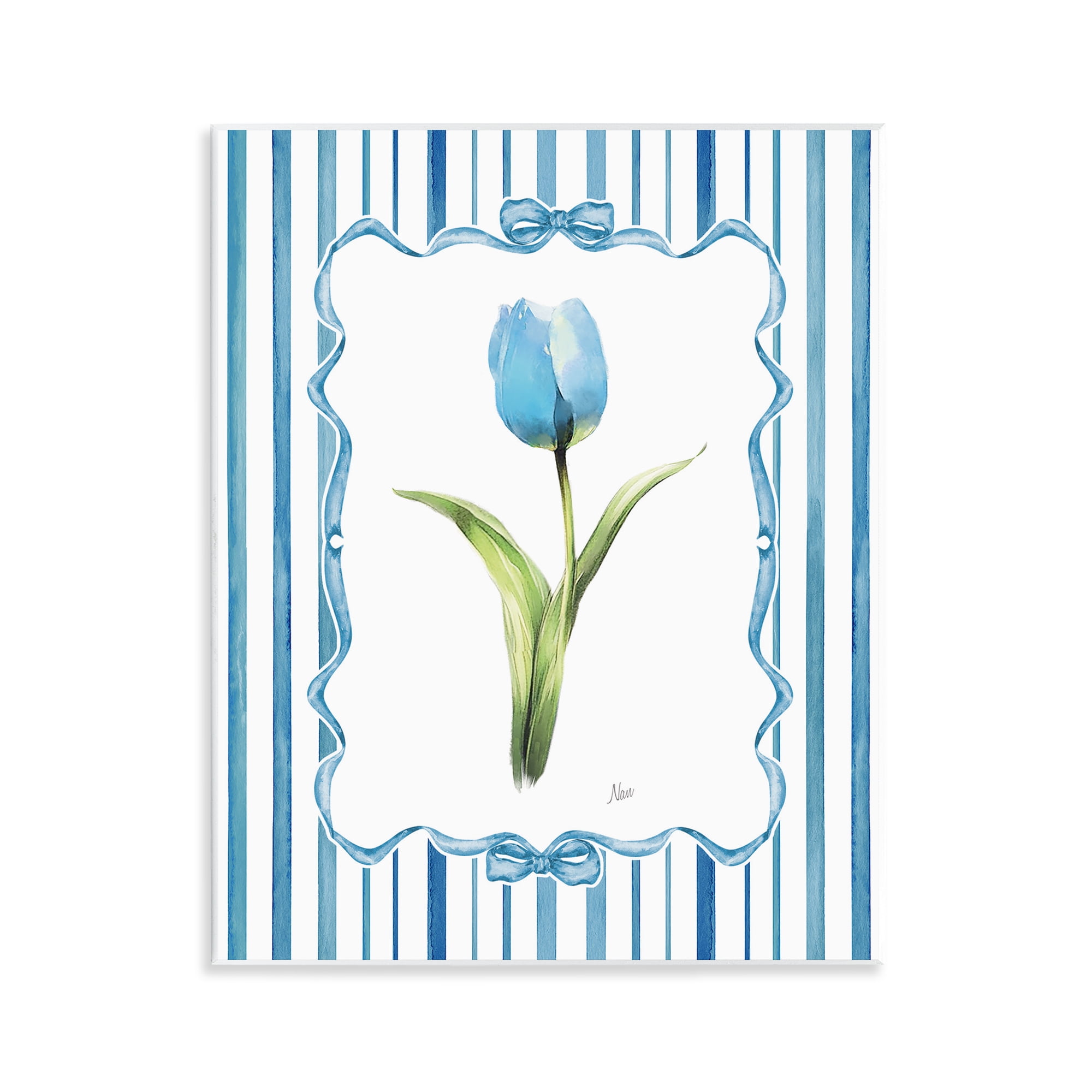 Stupell Industries Single Blue Tulip Stripes Wall Plaque Art, design by Nan