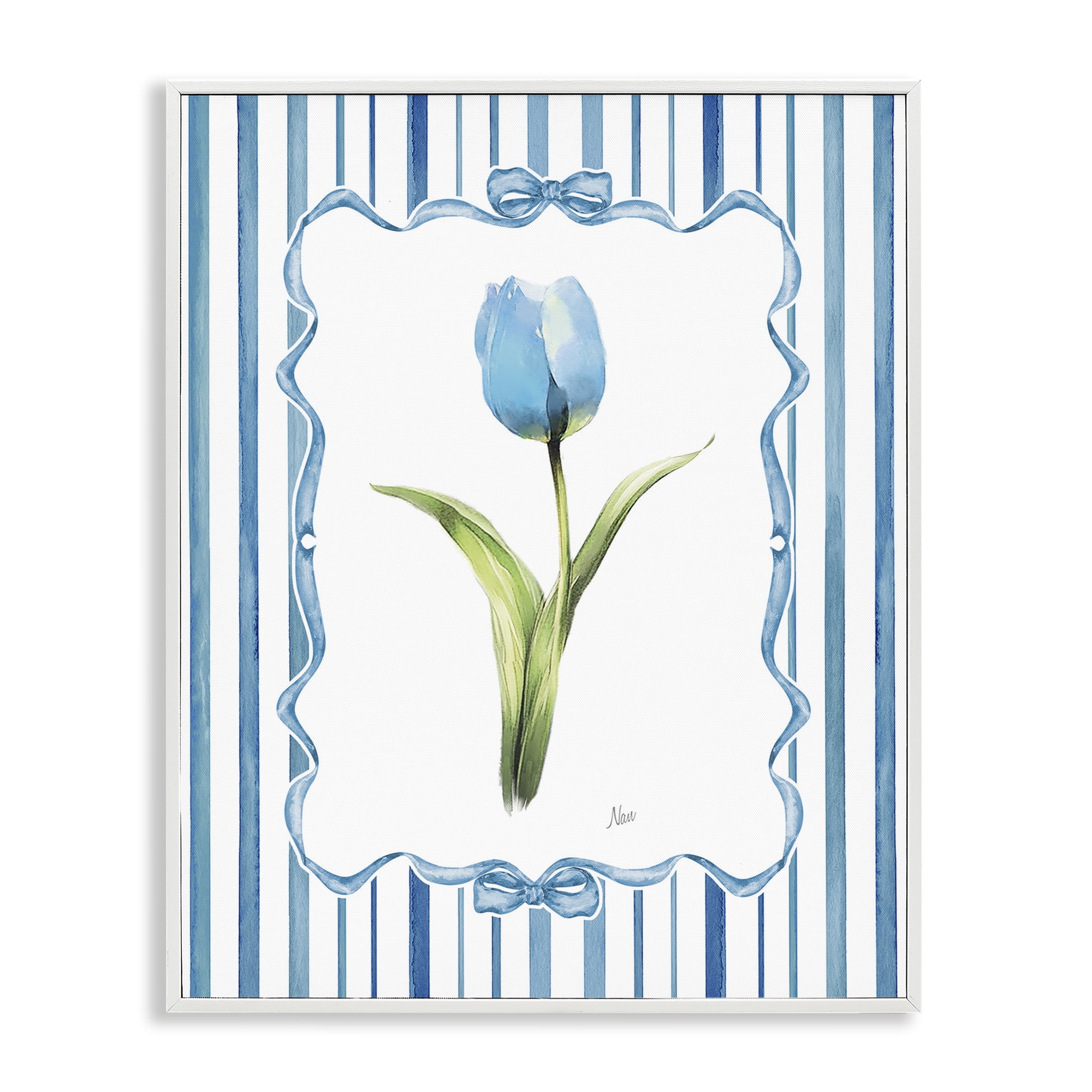 Stupell Industries Single Blue Tulip Stripes White Framed Giclee Art, design by Nan