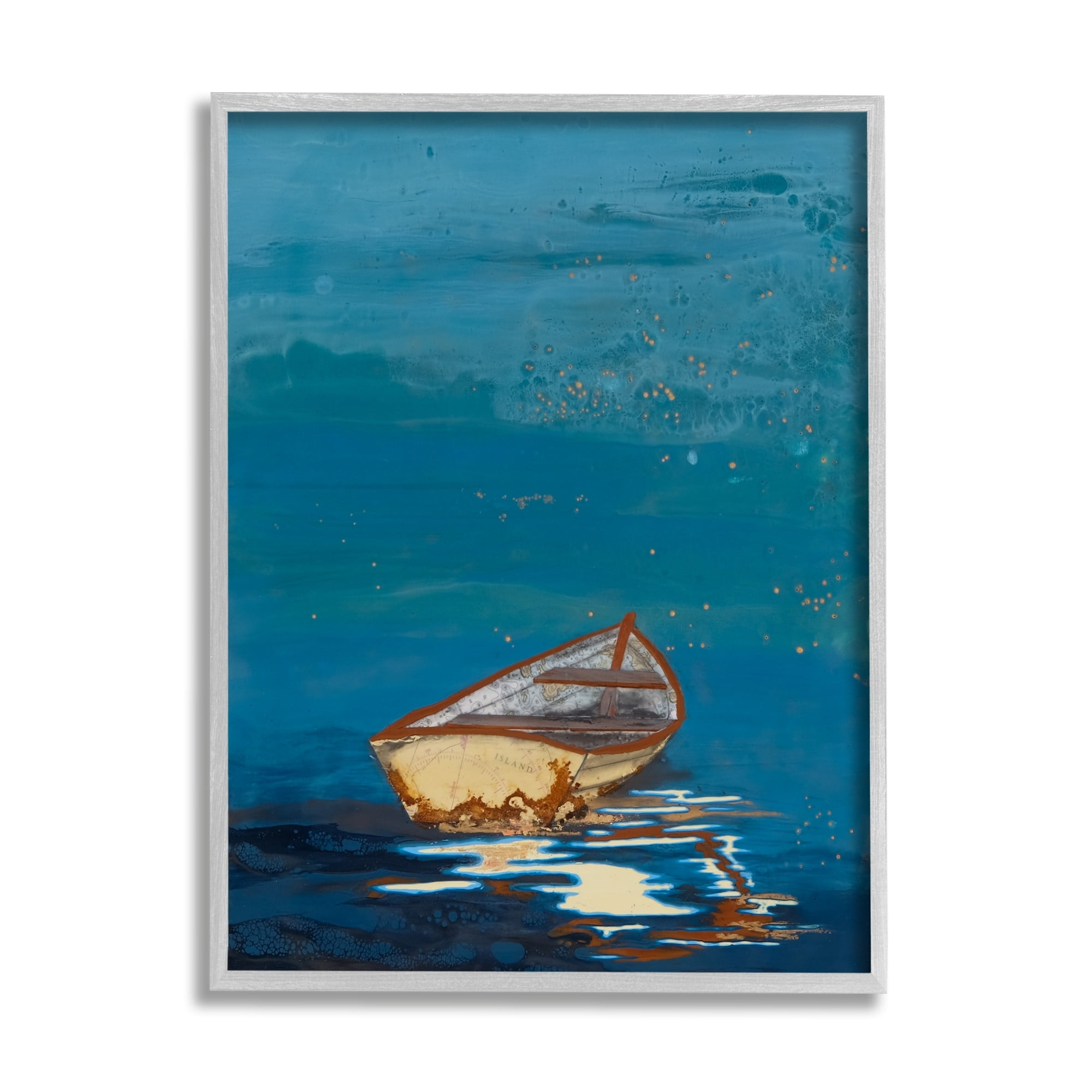Stupell Industries Single Boat Ocean Surface Layered Marine Collage Painting Gray Framed Art Print Wall Art, Design by Stacy Gresell