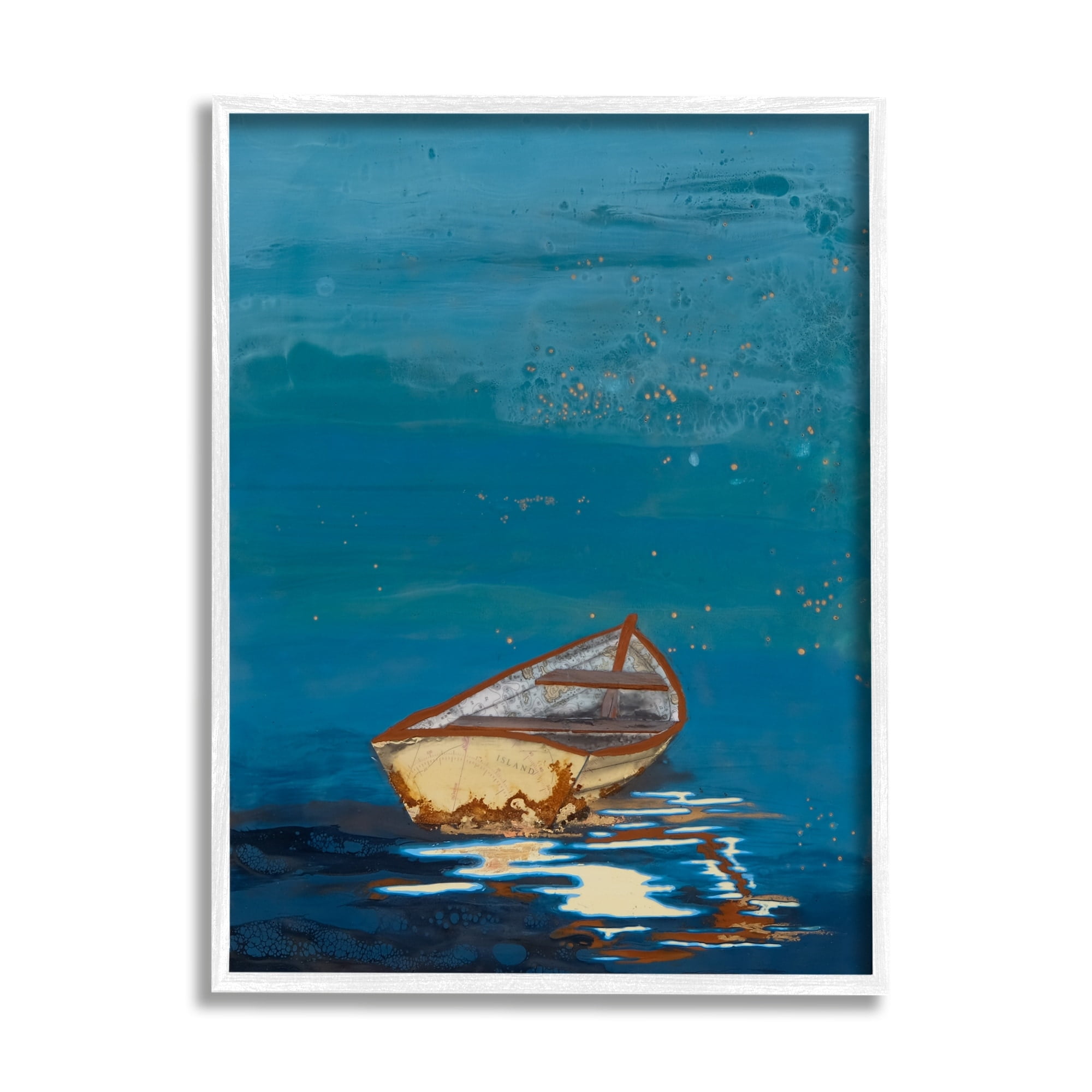 Stupell Industries Single Boat Ocean Surface Layered Marine Collage Painting White Framed Art Print Wall Art, Design by Stacy Gresell