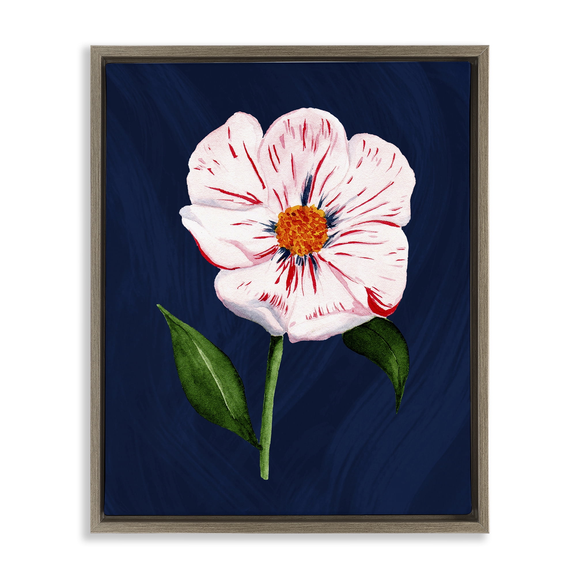 Stupell Industries Single Cherry Blossom Bloom Plants & Flowers Painting Brown Floater Framed Canvas Art Print Wall Art, 17 x 21
