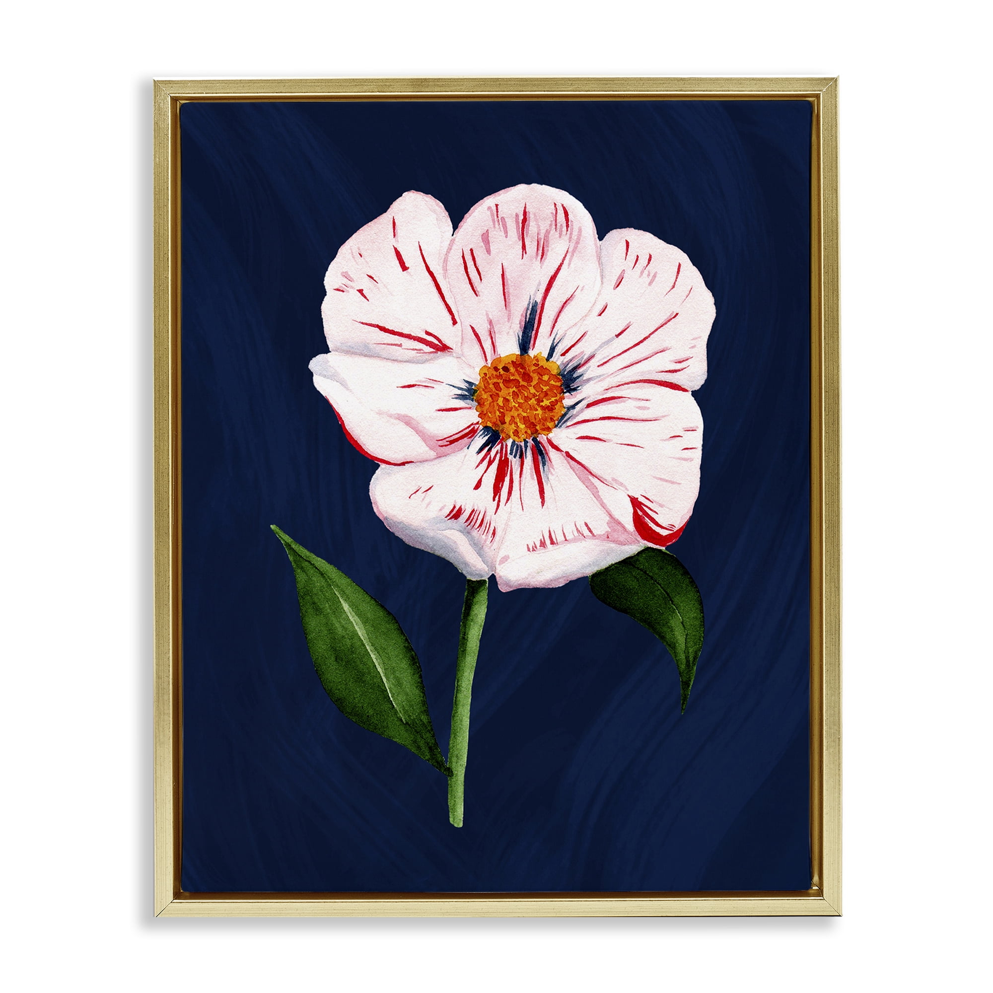 Stupell Industries Single Cherry Blossom Bloom Plants & Flowers Painting Gold Floater Framed Canvas Art Print Wall Art, 17 x 21