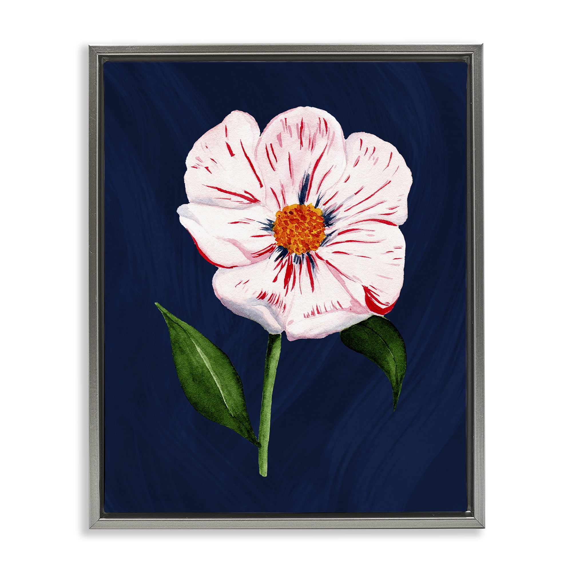 Stupell Industries Single Cherry Blossom Bloom Plants & Flowers Painting Gray Floater Framed Canvas Art Print Wall Art, 17 x 21