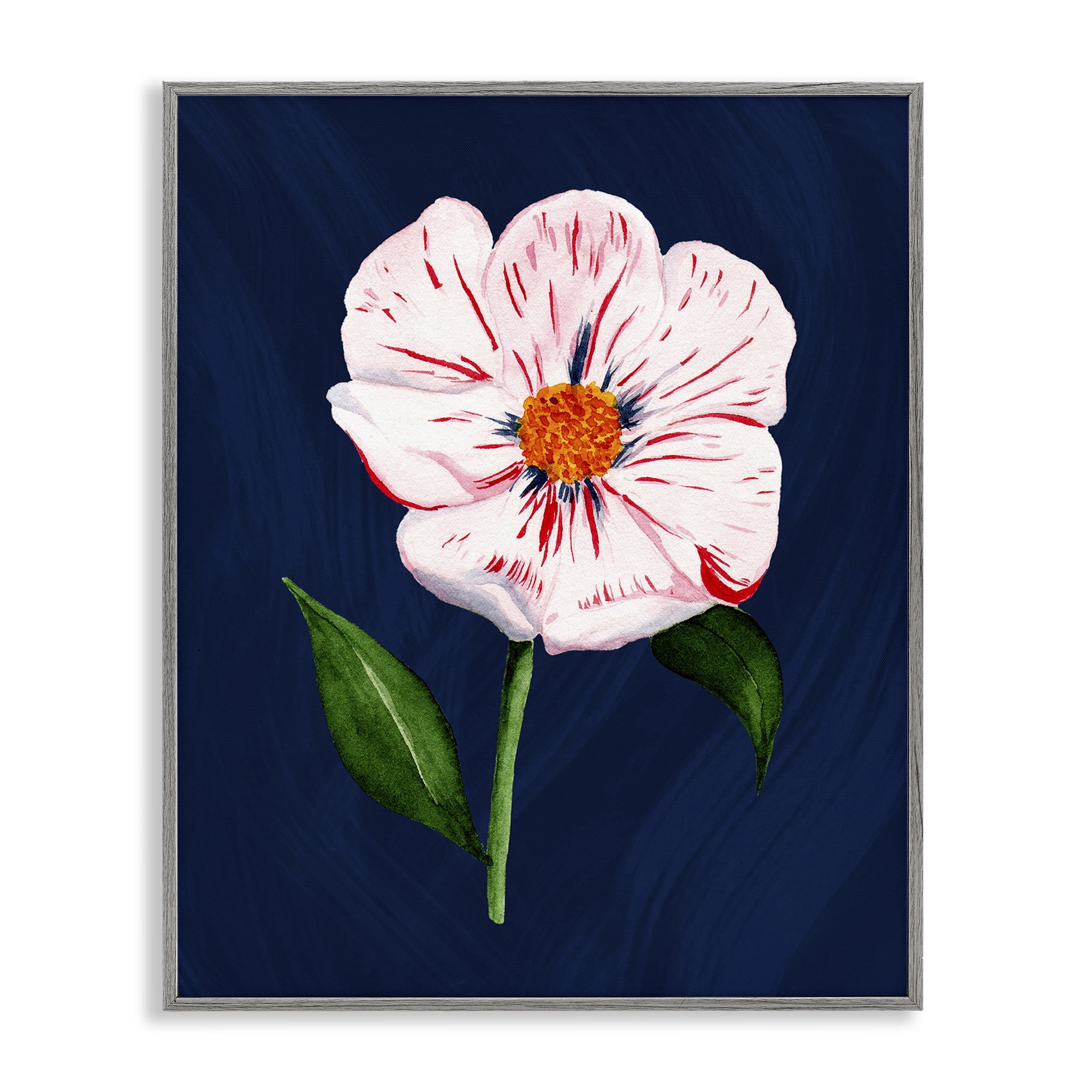 Stupell Industries Single Cherry Blossom Bloom Plants & Flowers Painting Gray Framed Art Print Wall Art, 11 x 14