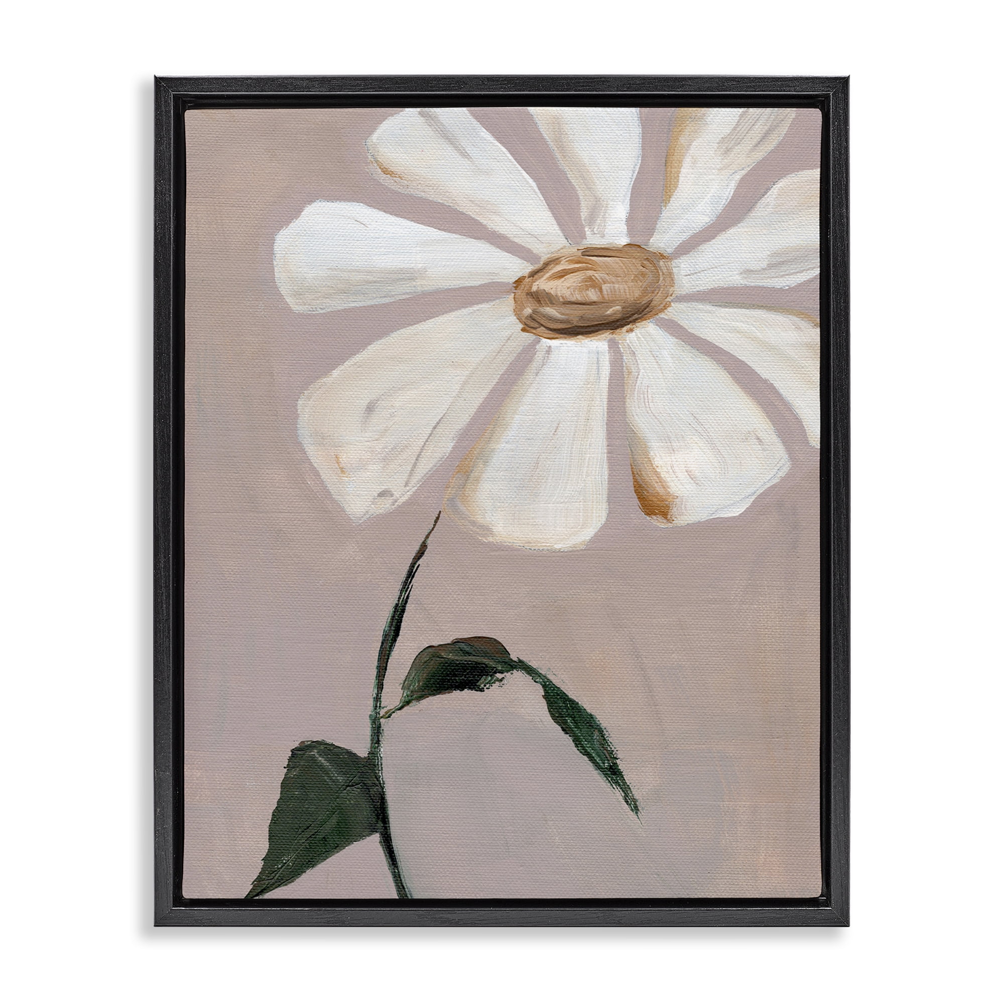 Stupell Industries Single Daisy Sprig Plants & Flowers Painting Black Floater Framed Canvas Art Print Wall Art, 17 x 21