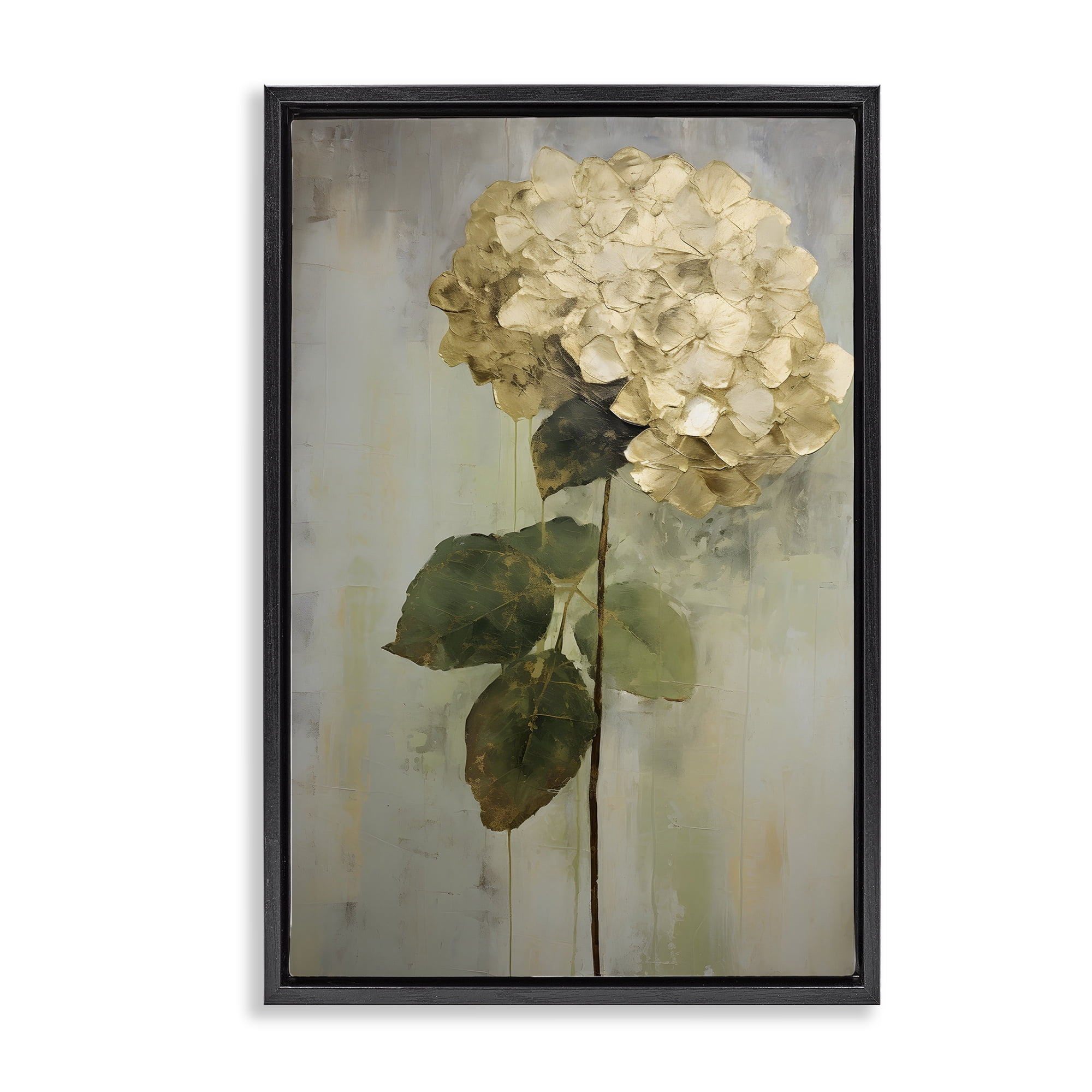 Stupell Industries Single Distressed Hydrangea Botanical & Floral Painting Black Floater Framed Art Print Wall Art, 21 x 31