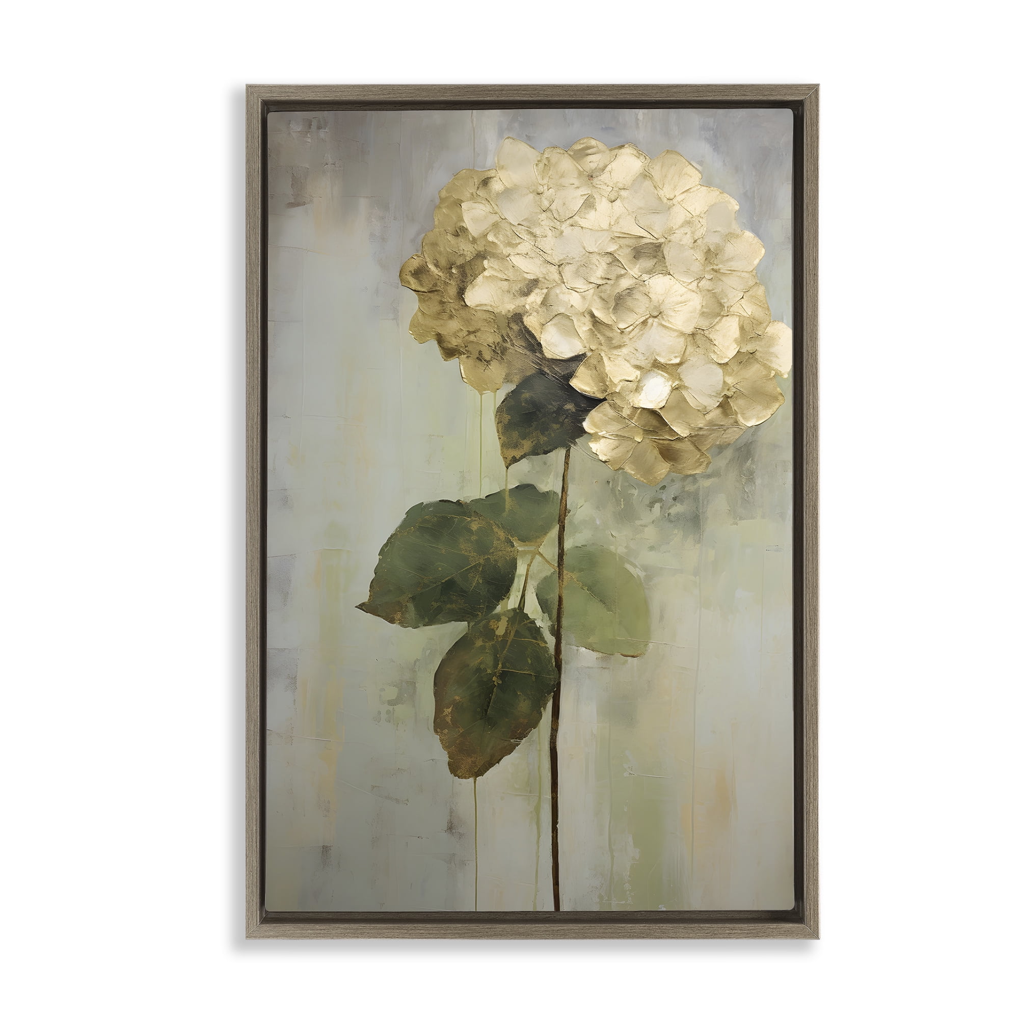 Stupell Industries Single Distressed Hydrangea Botanical & Floral Painting Brown Floater Framed Art Print Wall Art, 17 x 25
