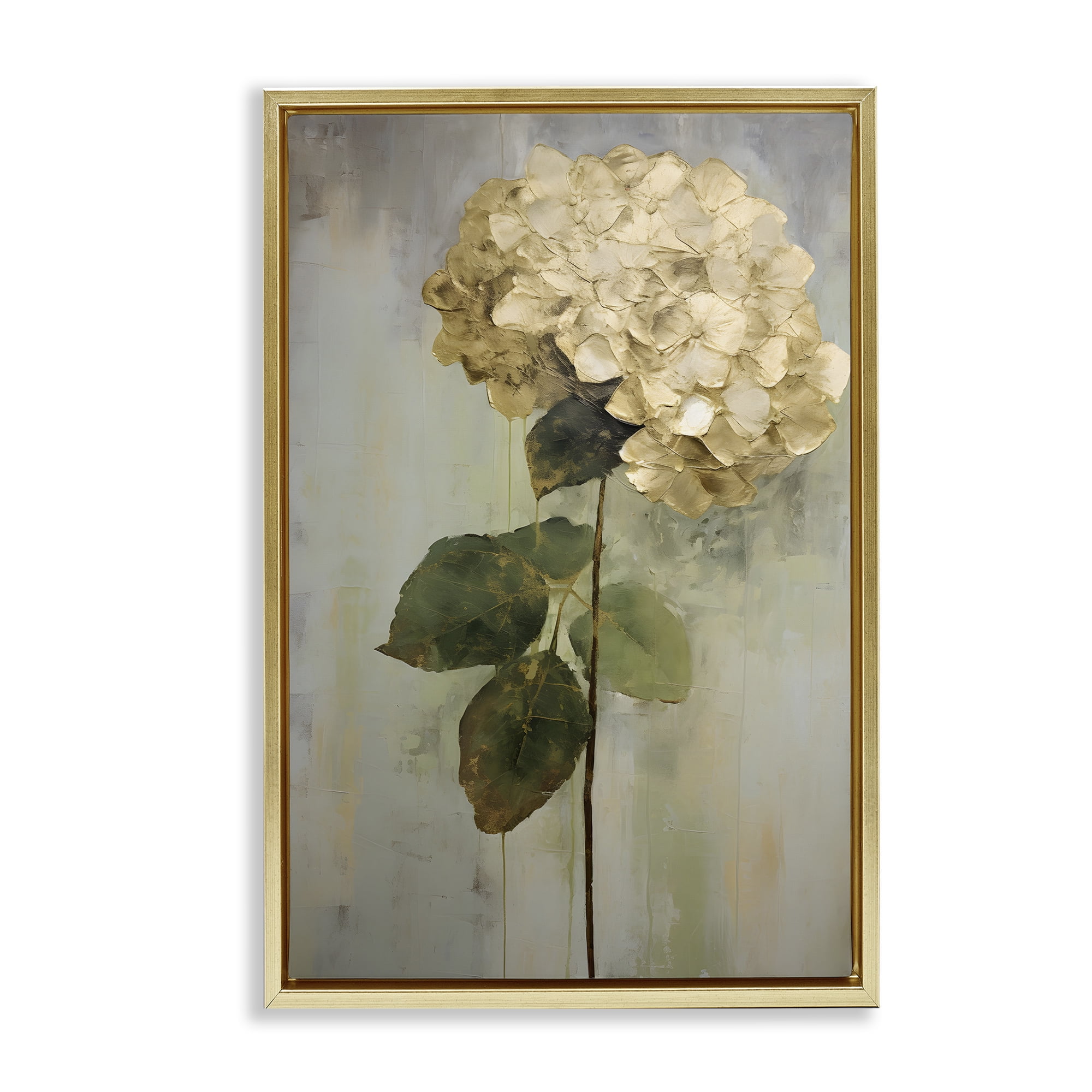 Stupell Industries Single Distressed Hydrangea Botanical & Floral Painting Gold Floater Framed Art Print Wall Art, 17 x 25