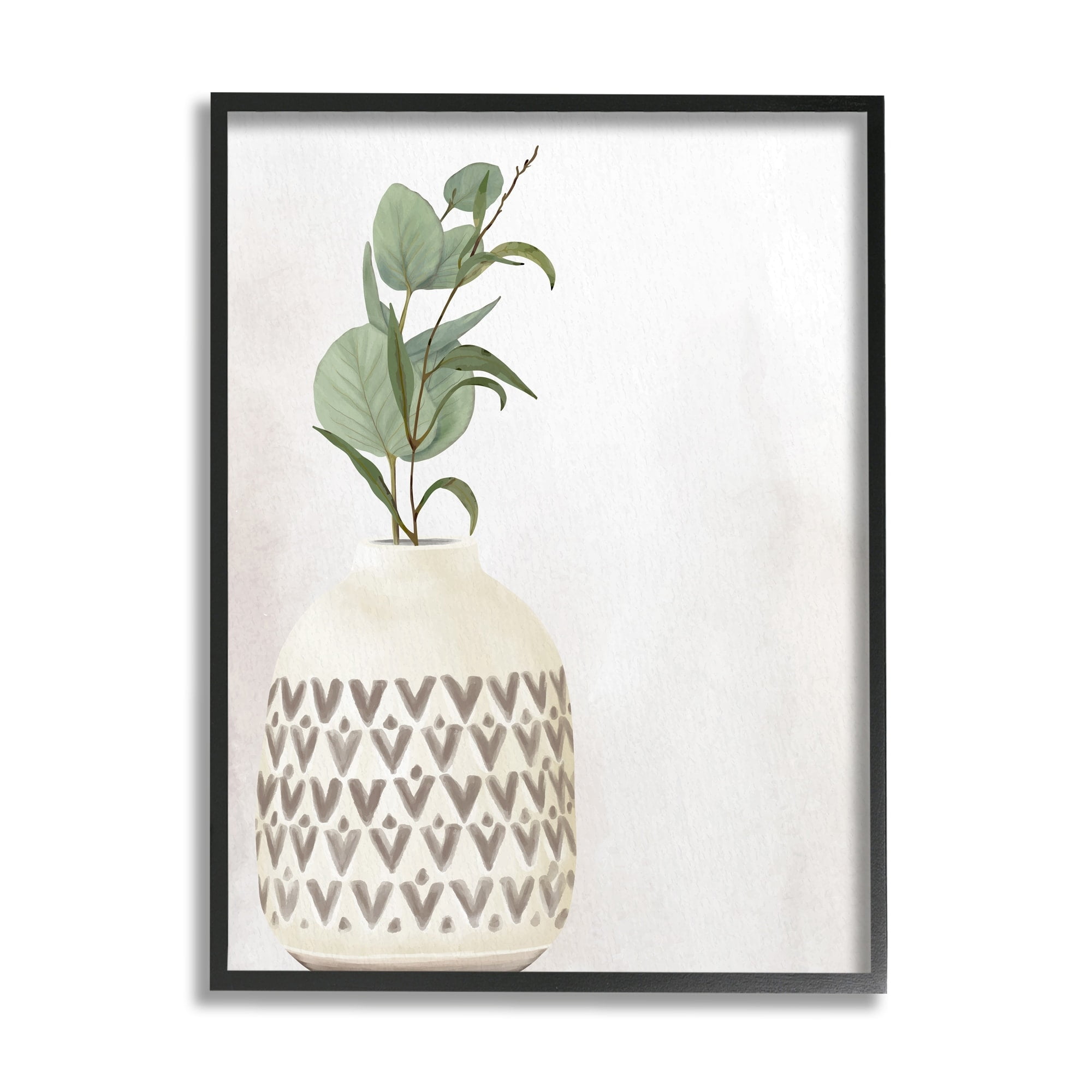 Stupell Industries Single Eucalyptus Herb Sprig Patterned Plant Vase Painting Black Framed Art Print Wall Art, Design by Kim Allen