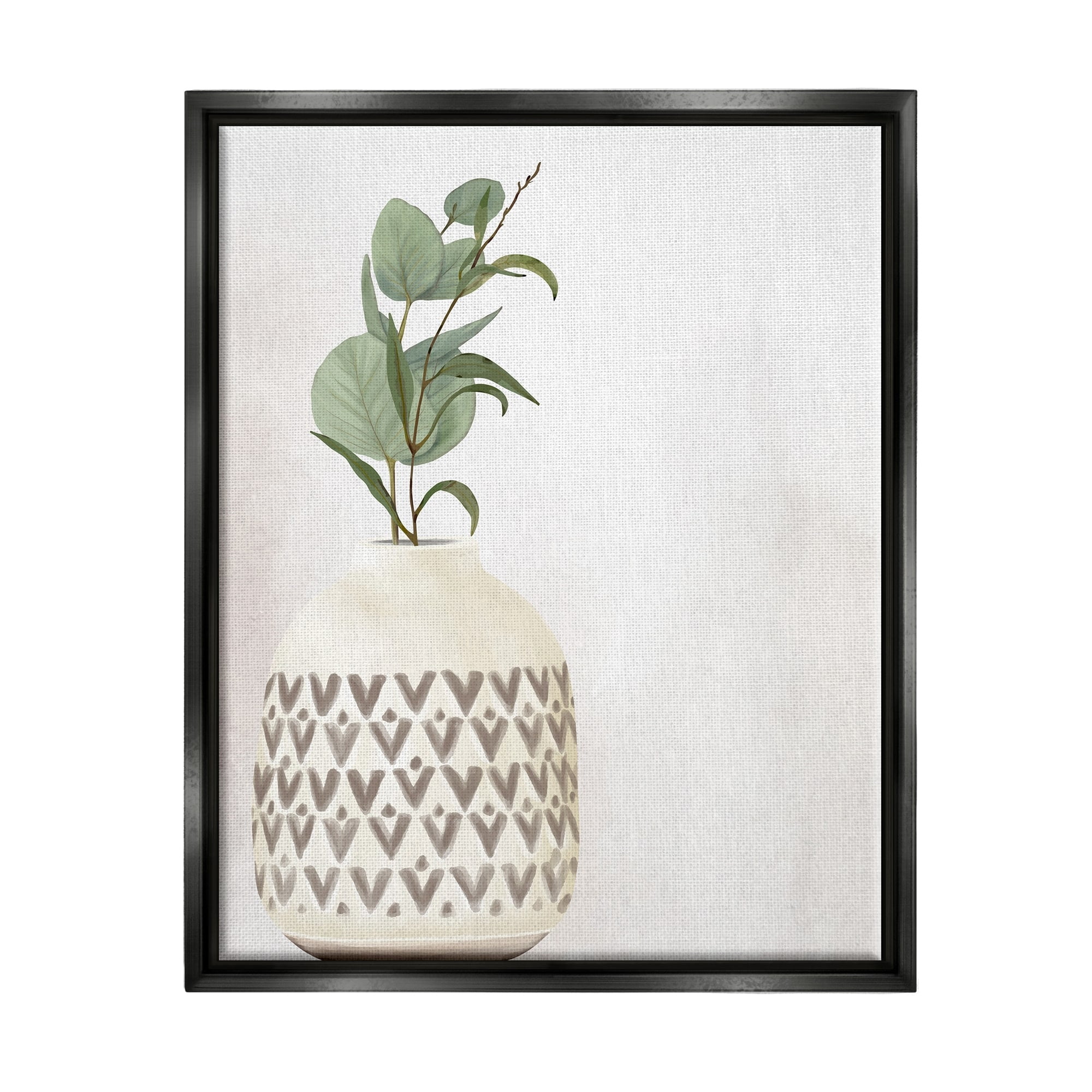 Stupell Industries Single Eucalyptus Herb Sprig Patterned Plant Vase Painting Jet Black Floating Framed Canvas Print Wall Art, Design by Kim Allen