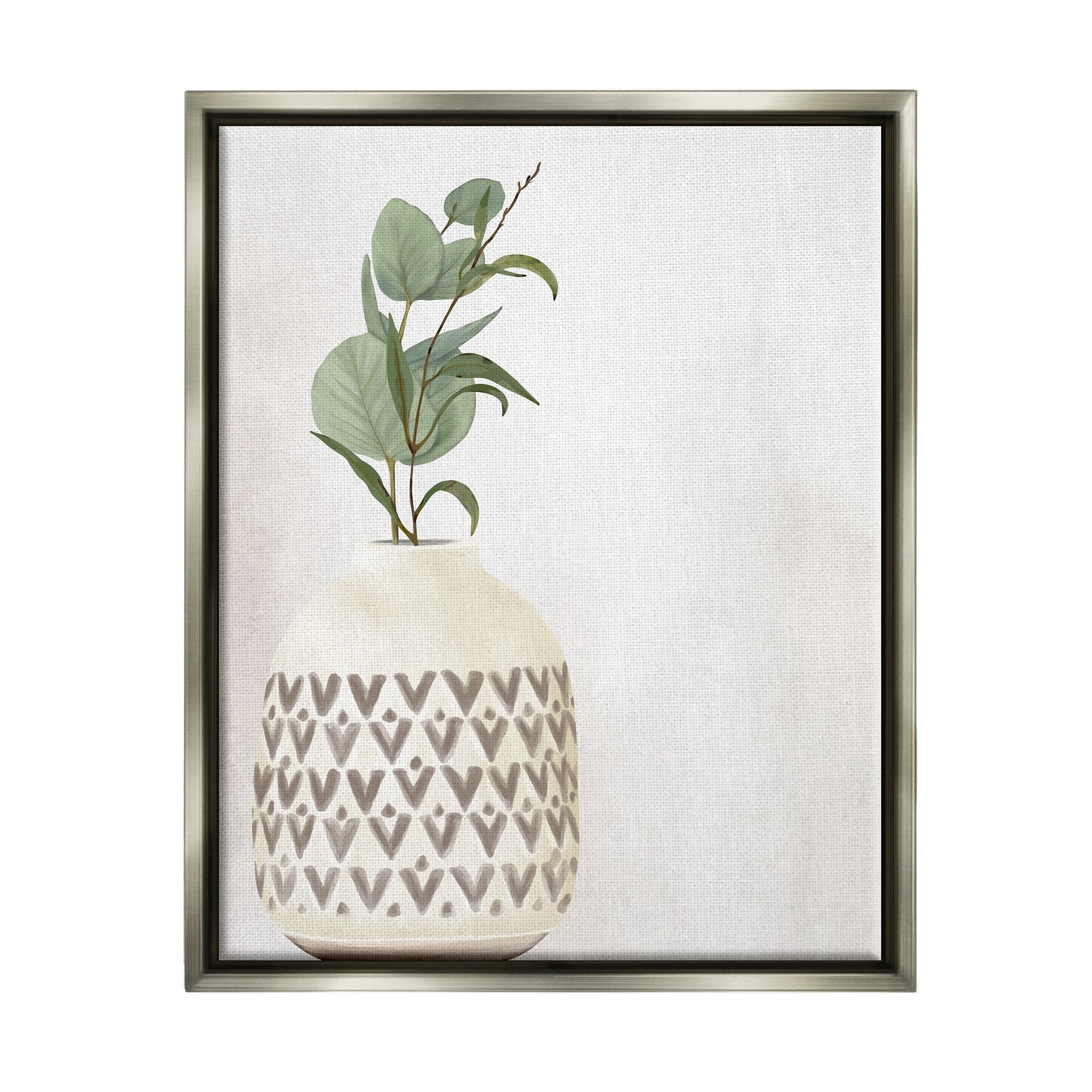 Stupell Industries Single Eucalyptus Herb Sprig Patterned Plant Vase Painting Luster Gray Floating Framed Canvas Print Wall Art, Design by Kim Allen