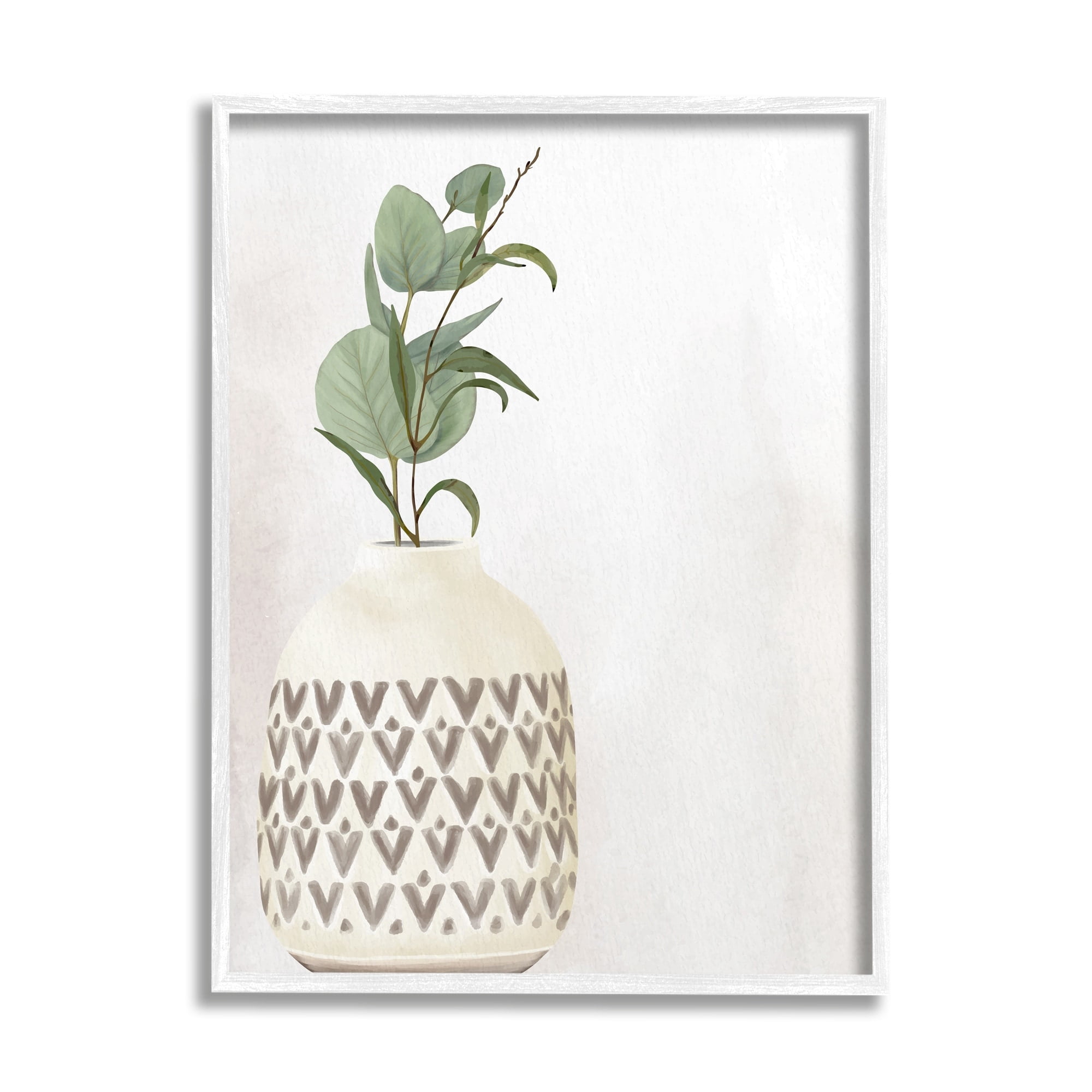 Stupell Industries Single Eucalyptus Herb Sprig Patterned Plant Vase Painting White Framed Art Print Wall Art, Design by Kim Allen
