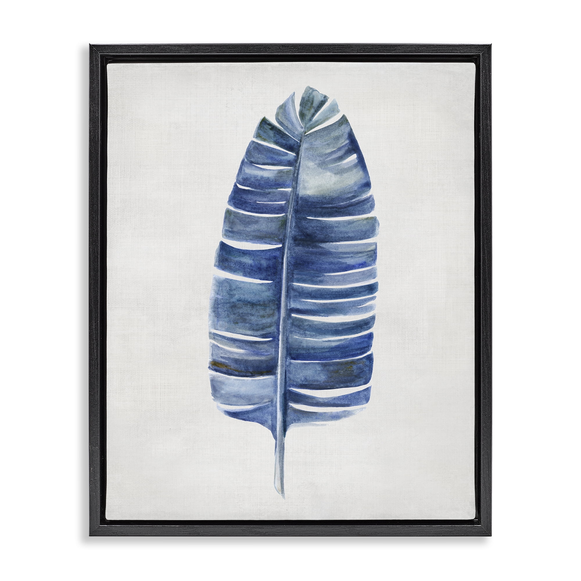 Stupell Industries Single Fan Plant Sprig Plants & Flowers Painting Black Floater Framed Canvas Art Print Wall Art, 17 x 21