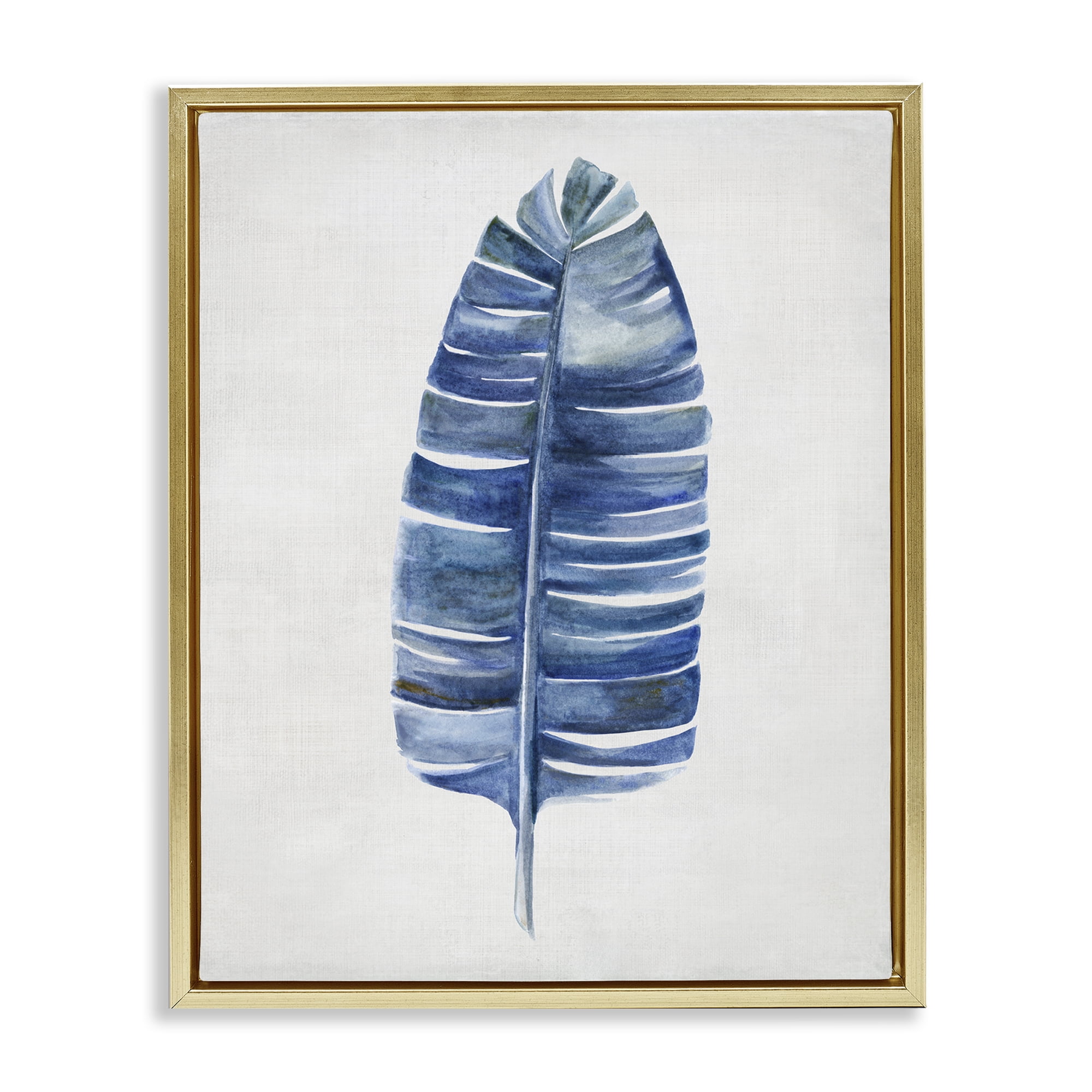 Stupell Industries Single Fan Plant Sprig Plants & Flowers Painting Gold Floater Framed Canvas Art Print Wall Art, 17 x 21