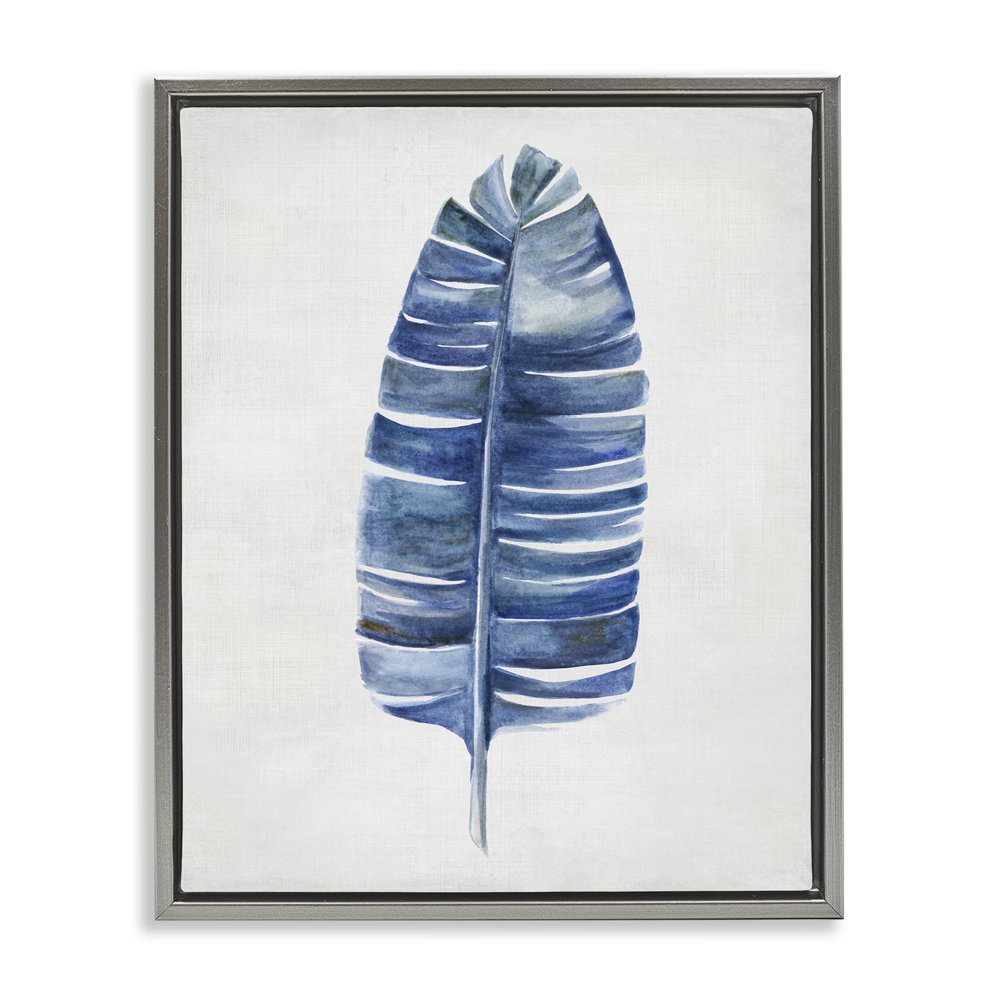 Stupell Industries Single Fan Plant Sprig Plants & Flowers Painting Gray Floater Framed Canvas Art Print Wall Art, 25 x 31