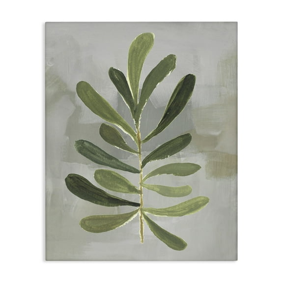 Stupell Industries Single Green Leaf Branch Floral Painting Wrapped Canvas Canvas Art Print Wall Art, 16 x 20