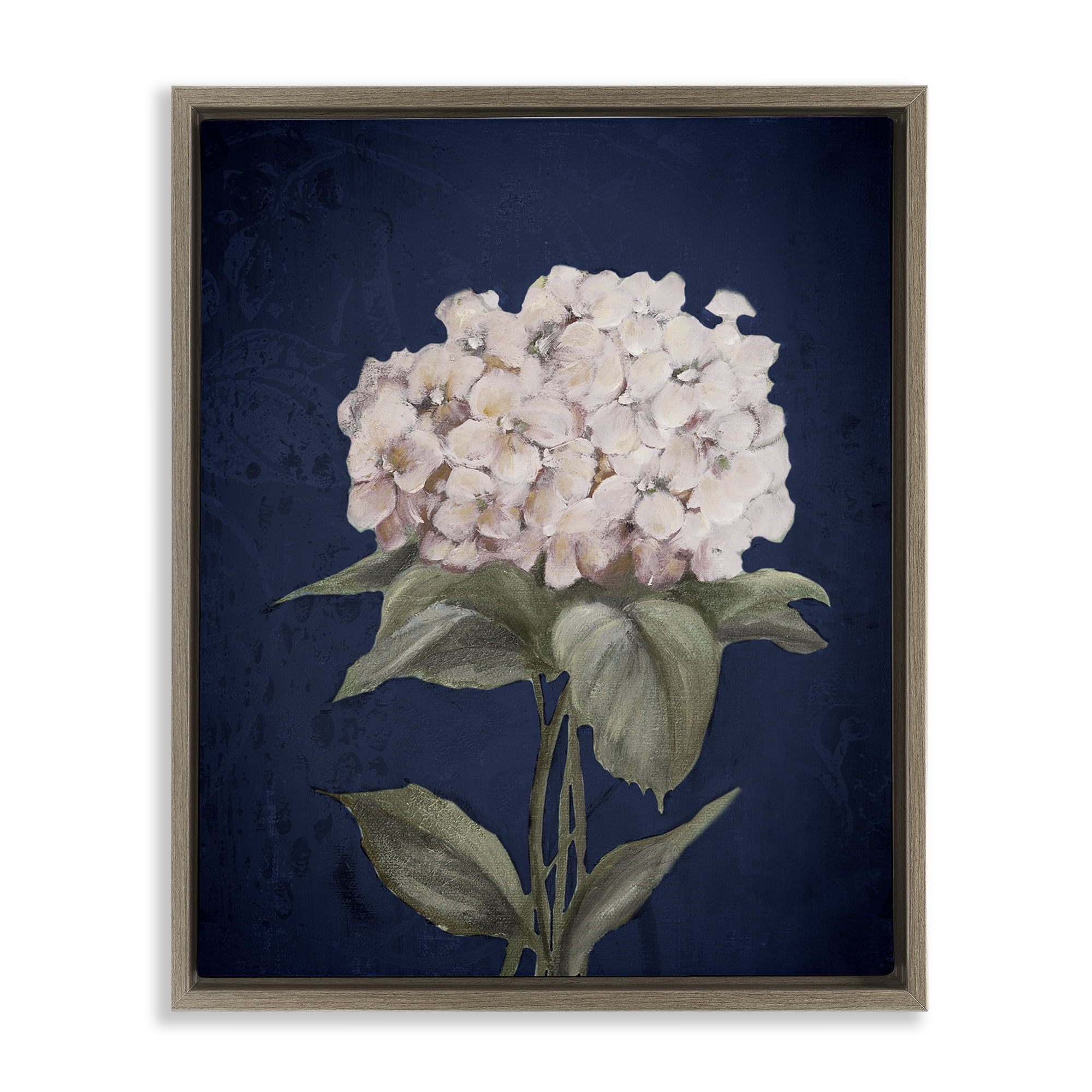 Stupell Industries Single Hydrangea Bloom Botanical & Floral Painting Brown Floater Framed Canvas Art Print Wall Art, 17 x 21