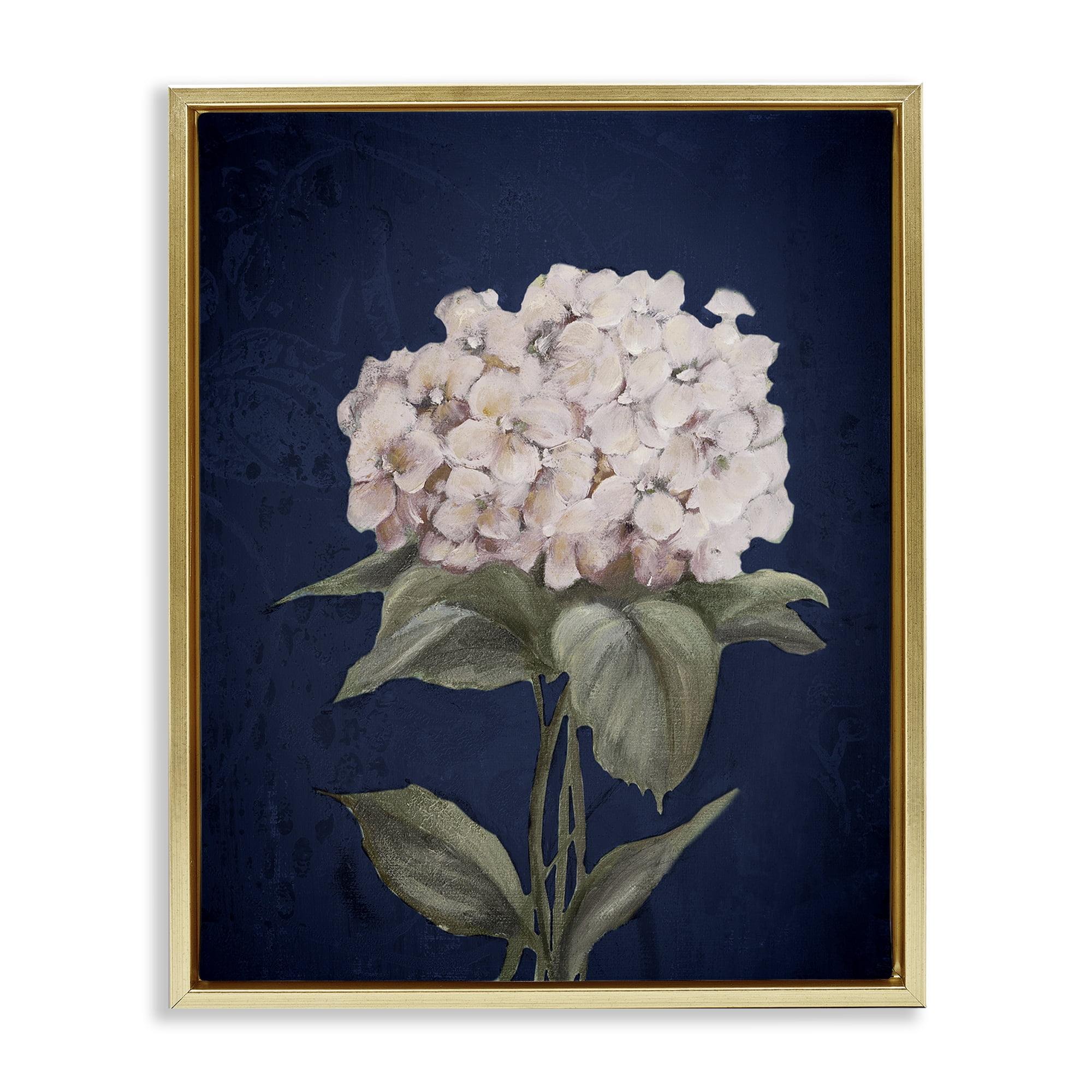 Stupell Industries Single Hydrangea Bloom Botanical & Floral Painting Gold Floater Framed Canvas Art Print Wall Art, 17 x 21