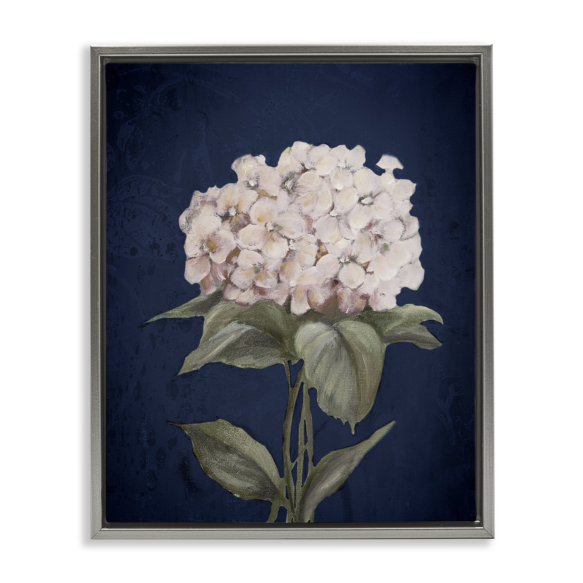 Stupell Industries Single Hydrangea Bloom Botanical & Floral Painting Gray Floater Framed Canvas Art Print Wall Art, 25 x 31