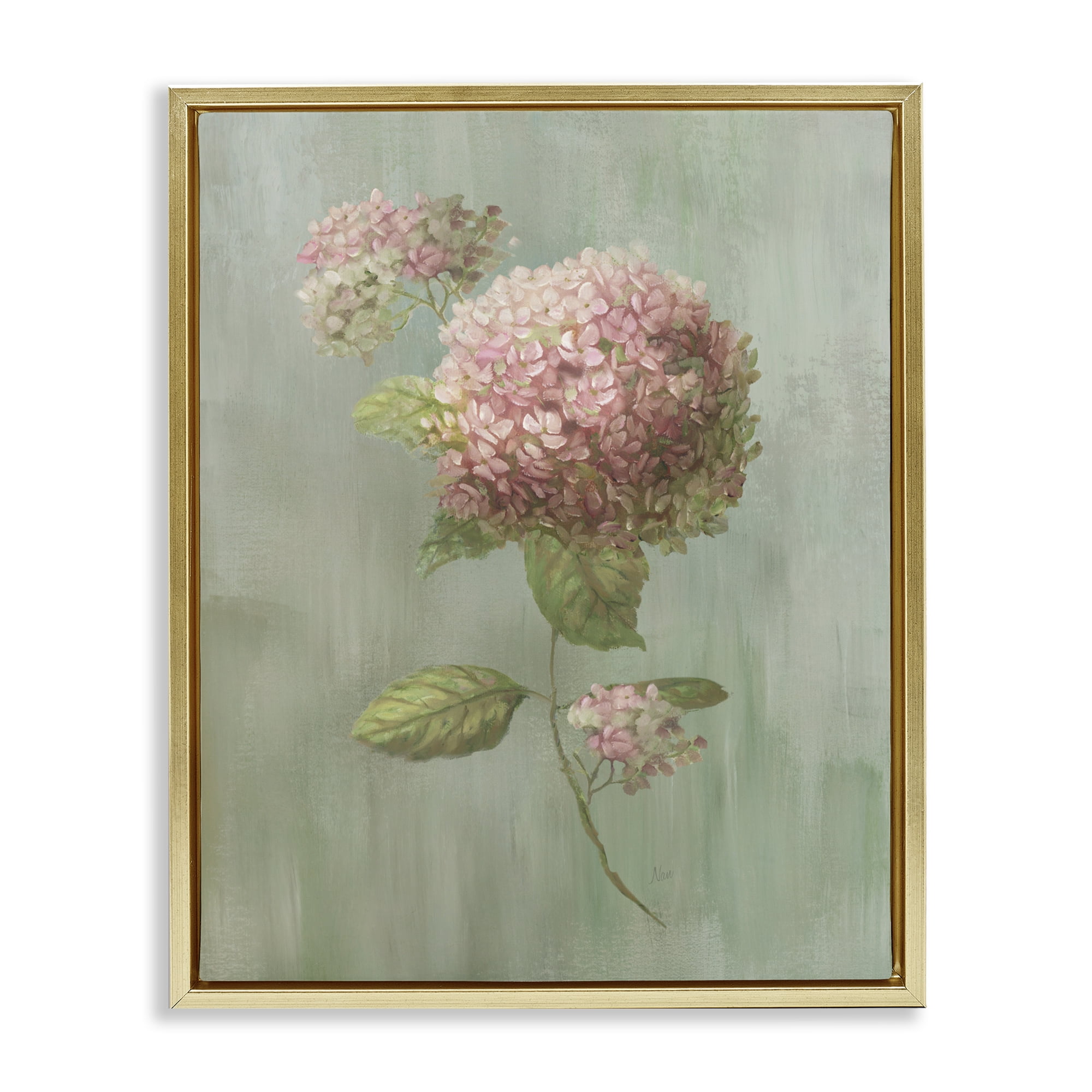 Stupell Industries Single Hydrangea Bushel Gold Framed Floater Canvas Wall Art, design by Nan