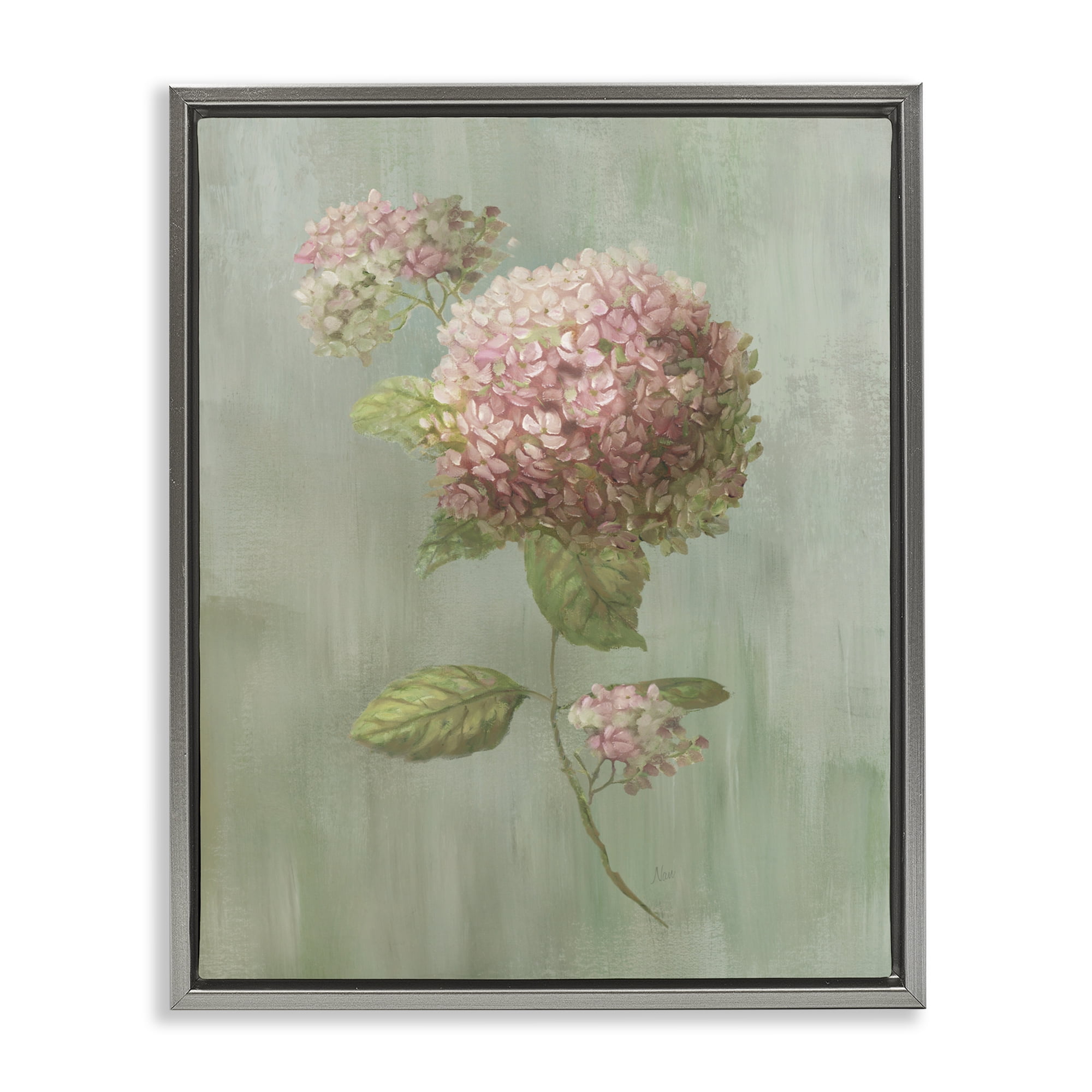 Stupell Industries Single Hydrangea Bushel Gray Framed Floater Canvas Wall Art, design by Nan