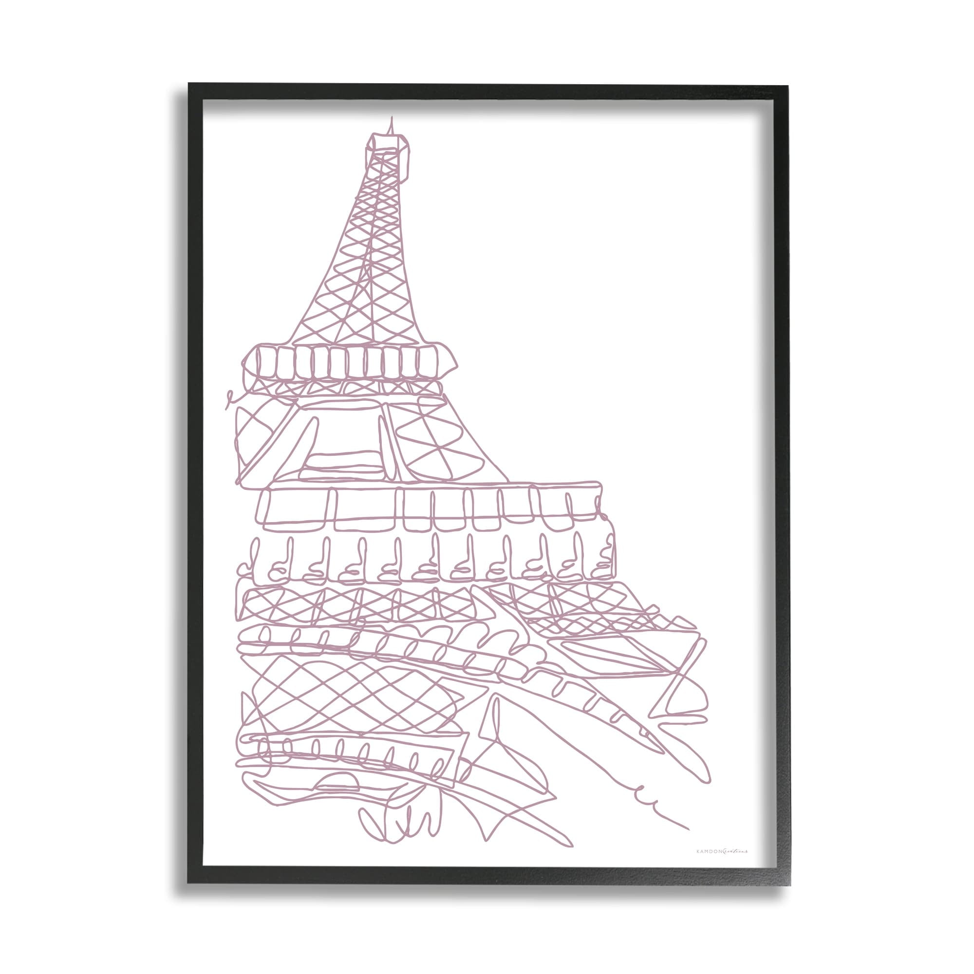 Stupell Industries Single Line Eiffel Tower Illustration Modern Minimal Architecture Graphic Art Black Framed Art Print Wall Art, 16x20, by Kamdon Kreations