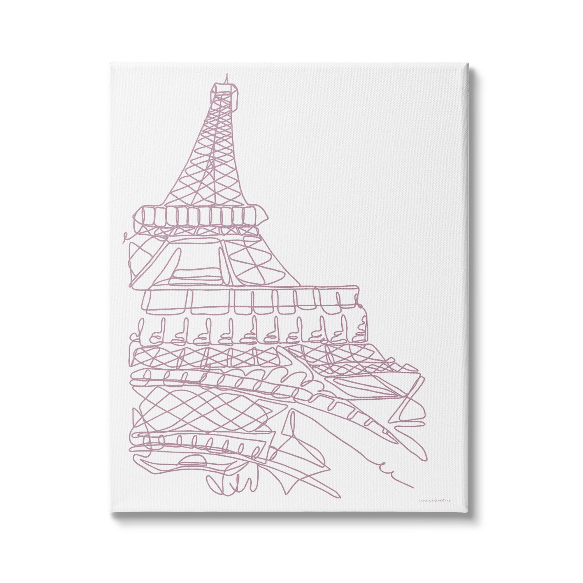 Stupell Industries Single Line Eiffel Tower Illustration Modern Minimal Architecture Graphic Art Gallery-Wrapped Canvas Print Wall Art, 16x20, by Kamdon Kreations