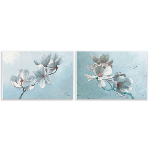Stupell Industries Single Magnolia Branch Blossoms Plants & Flowers Painting Unframed Art Print Wall Art, 15 x 10, Set of 2