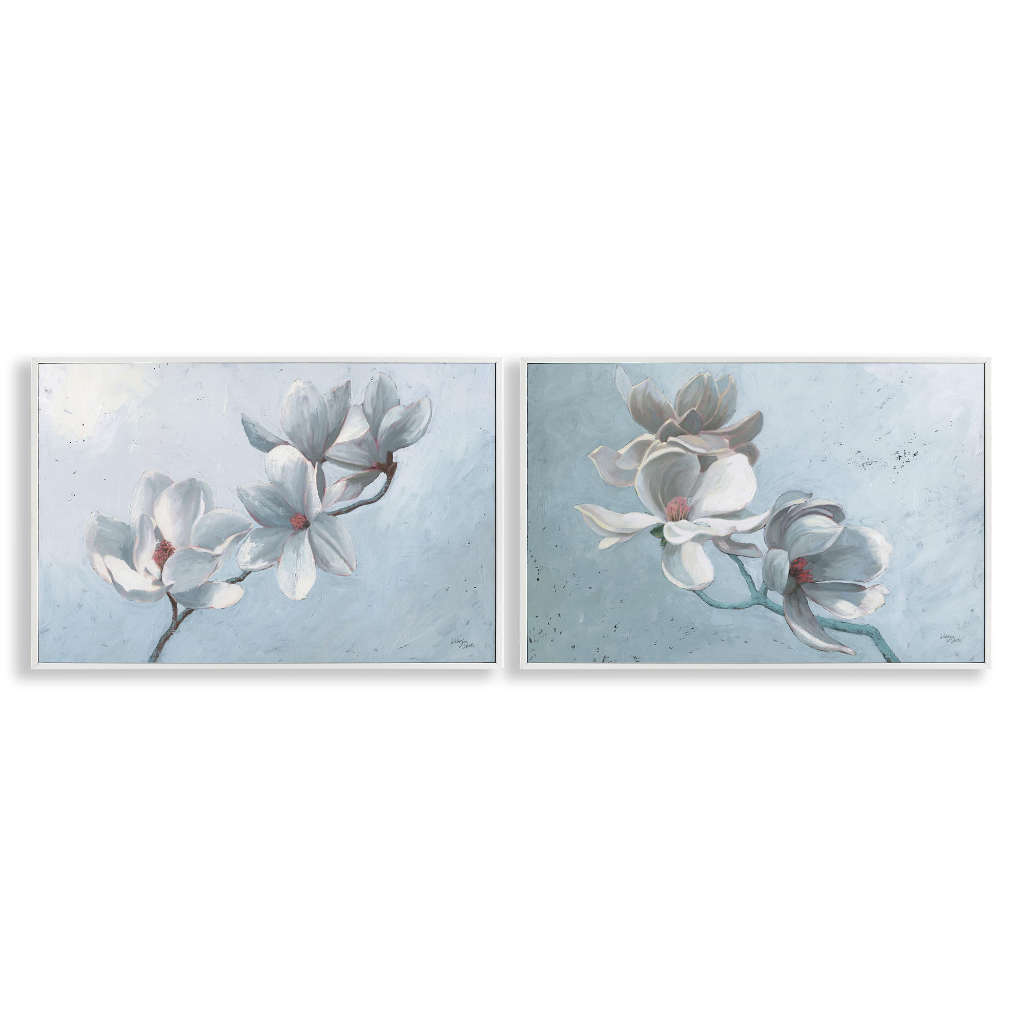 Stupell Industries Single Magnolia Branch Blossoms Plants & Flowers Painting White Framed Art Print Wall Art, 30 x 20, Set of 2